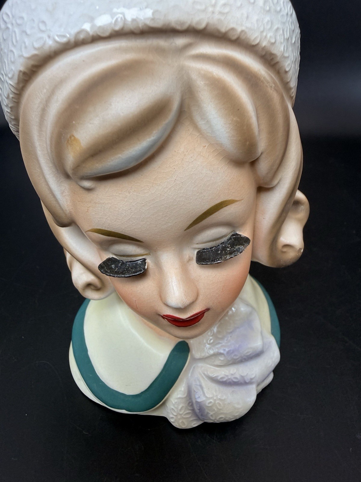 Vintage Jackie O Pillbox Hat Head Vase Trimont Lady Head Vase 6”