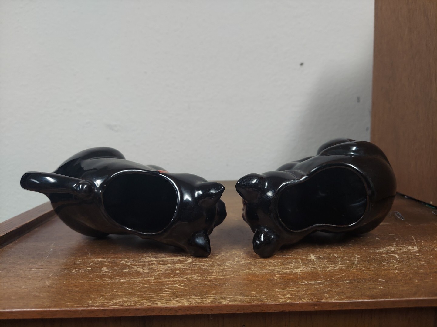 Shafford Redware Black Cat Creamer (5.5″ T) & Sugar (4.5″ T) Vtg 50-60s MCM VGUC