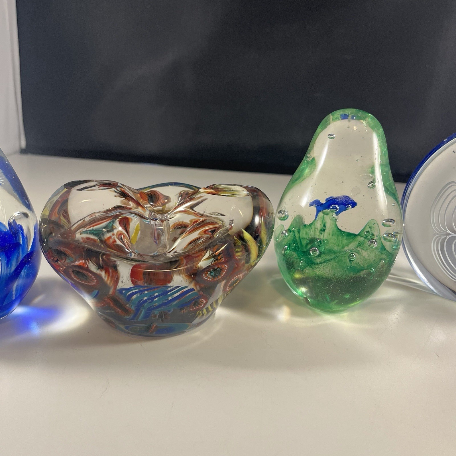 Lot Of 6 Murano Style Colorful Glass Paperweights- Different Shapes & Sizes