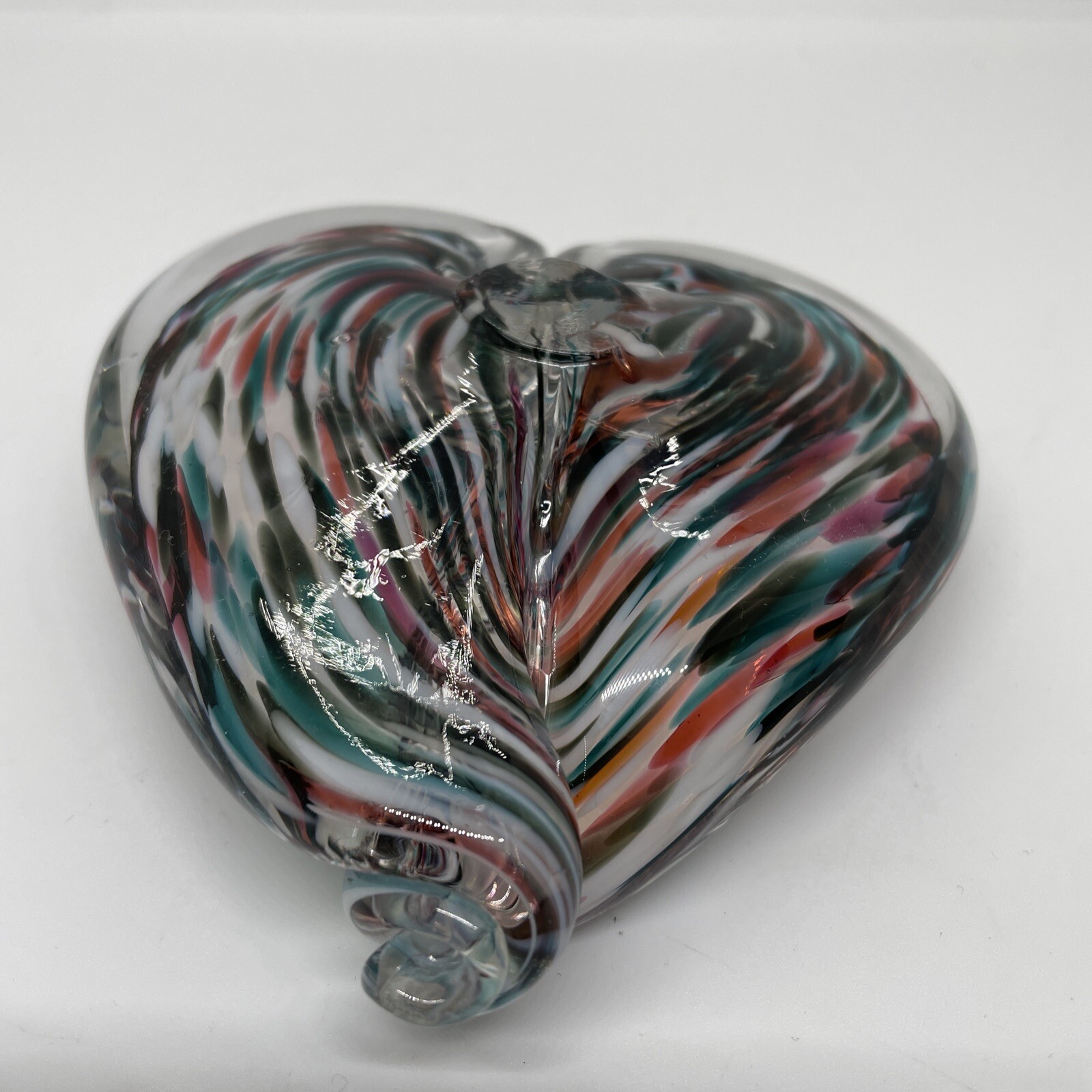 Unity In Glass Hand Blown Glass Heart Red White And Blue 4” Wide 4.25” Tall