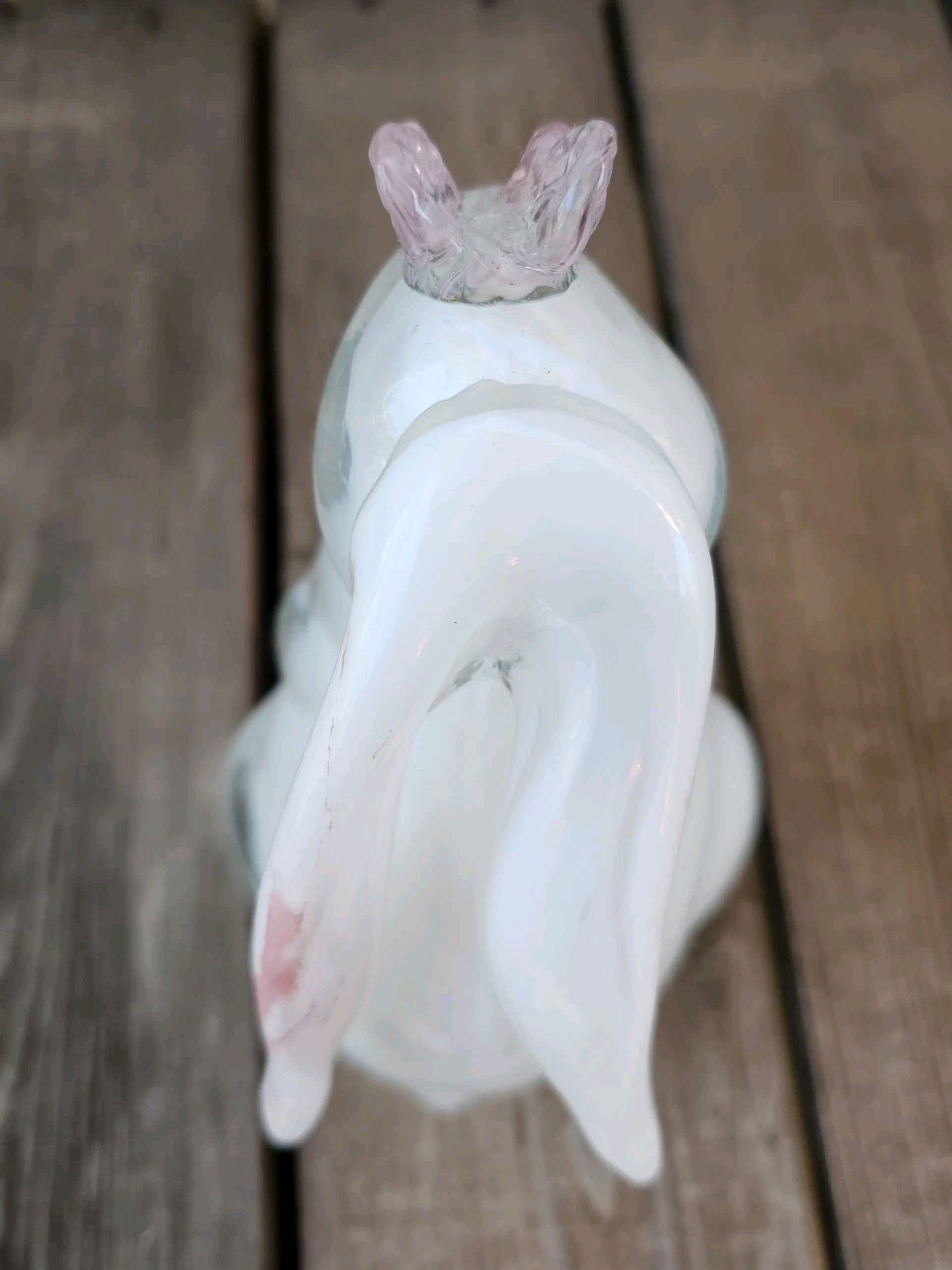 Vintage Sommerso Art Glass Bunny & Butterfly Figure Easter Spring White Pink EUC