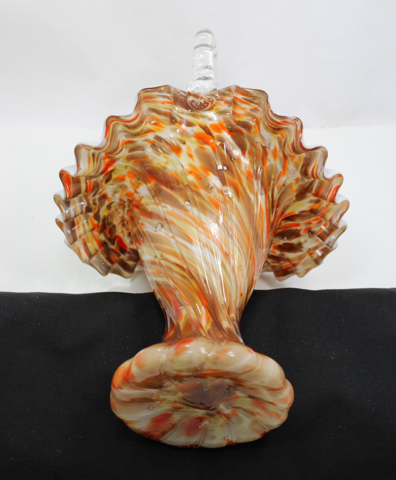 Fenton Vtg Autumn Orange Vasa Murrhina 11″ Large Basket 1960s Mint*PRICE REDUCED