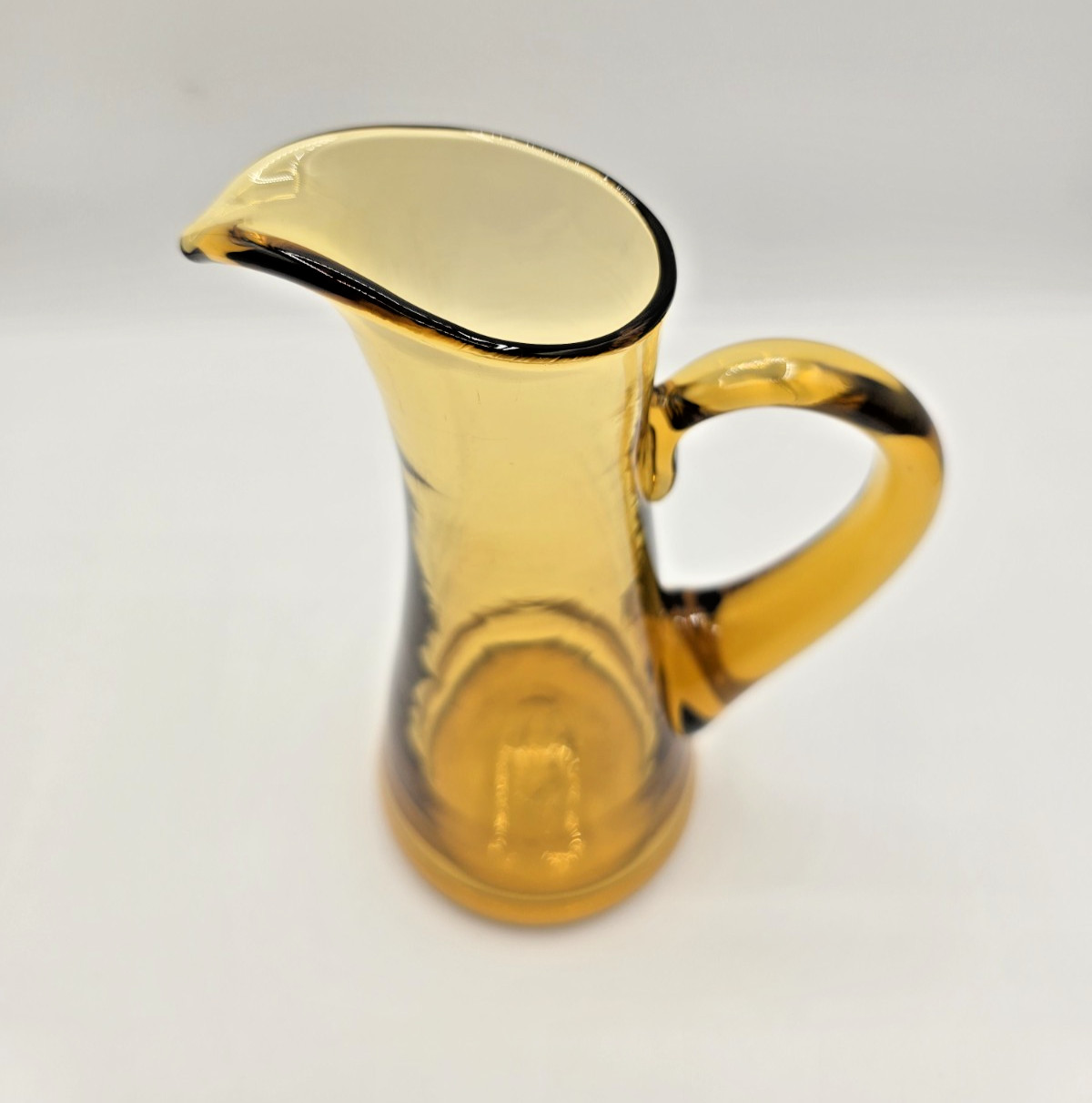 Blenko Amber Small Glass Pitcher Mid-Century Modern 8″