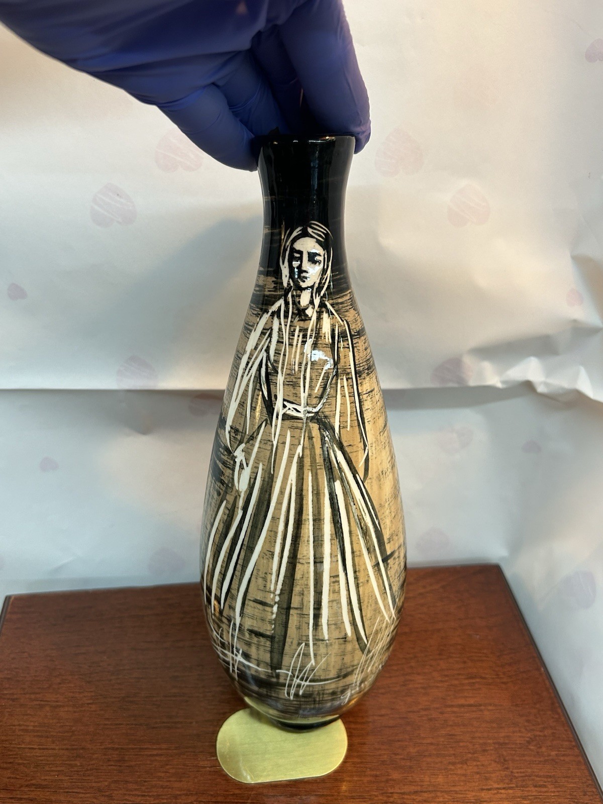 1960s/70s Vintage Handmade + Painted Ceramic Lady Vase Signed #Guna 8″ Tall