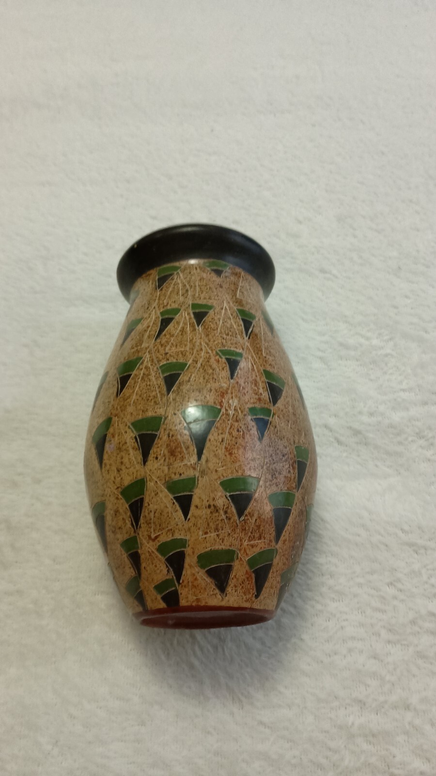Vintage Redware Pottery all Around Print Folk Art 6″ Vase Crock Handcrafted