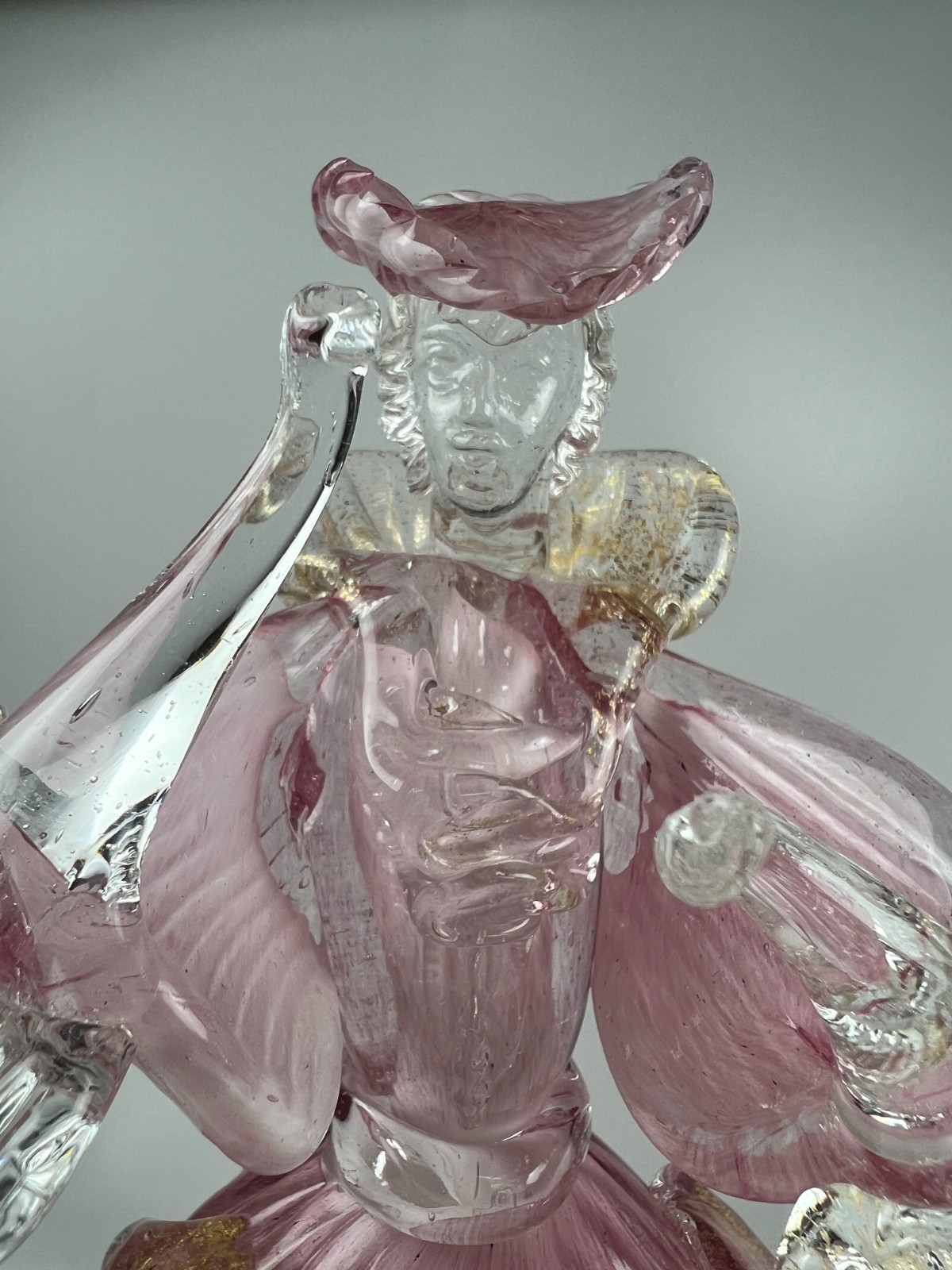 Vintage Murano pink Glass dancing damsel and gent Goldoniani couple figurines