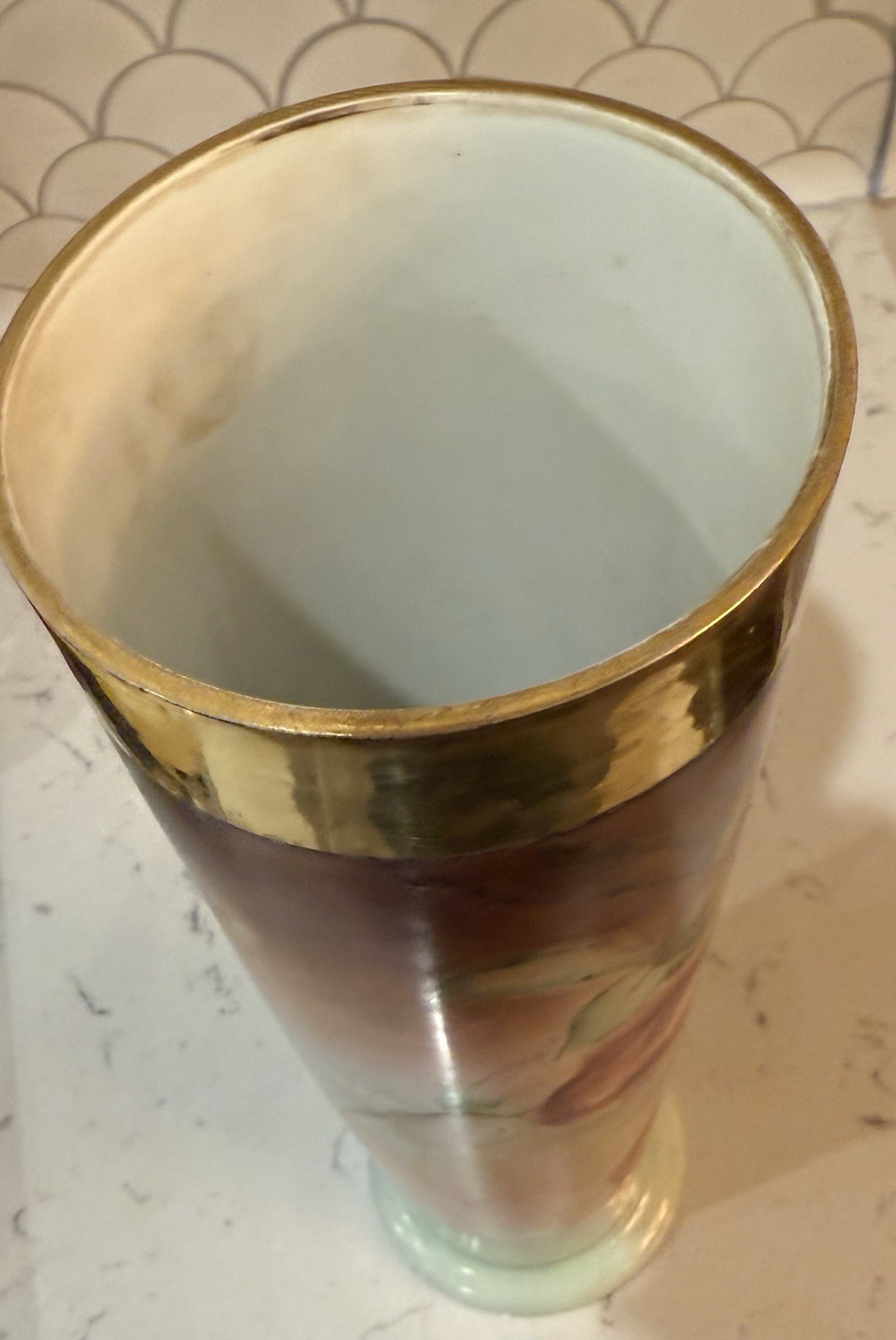 Antique T&V Limoges Vase 24k Hand Painted Floral Signed 15 1/2” Tall