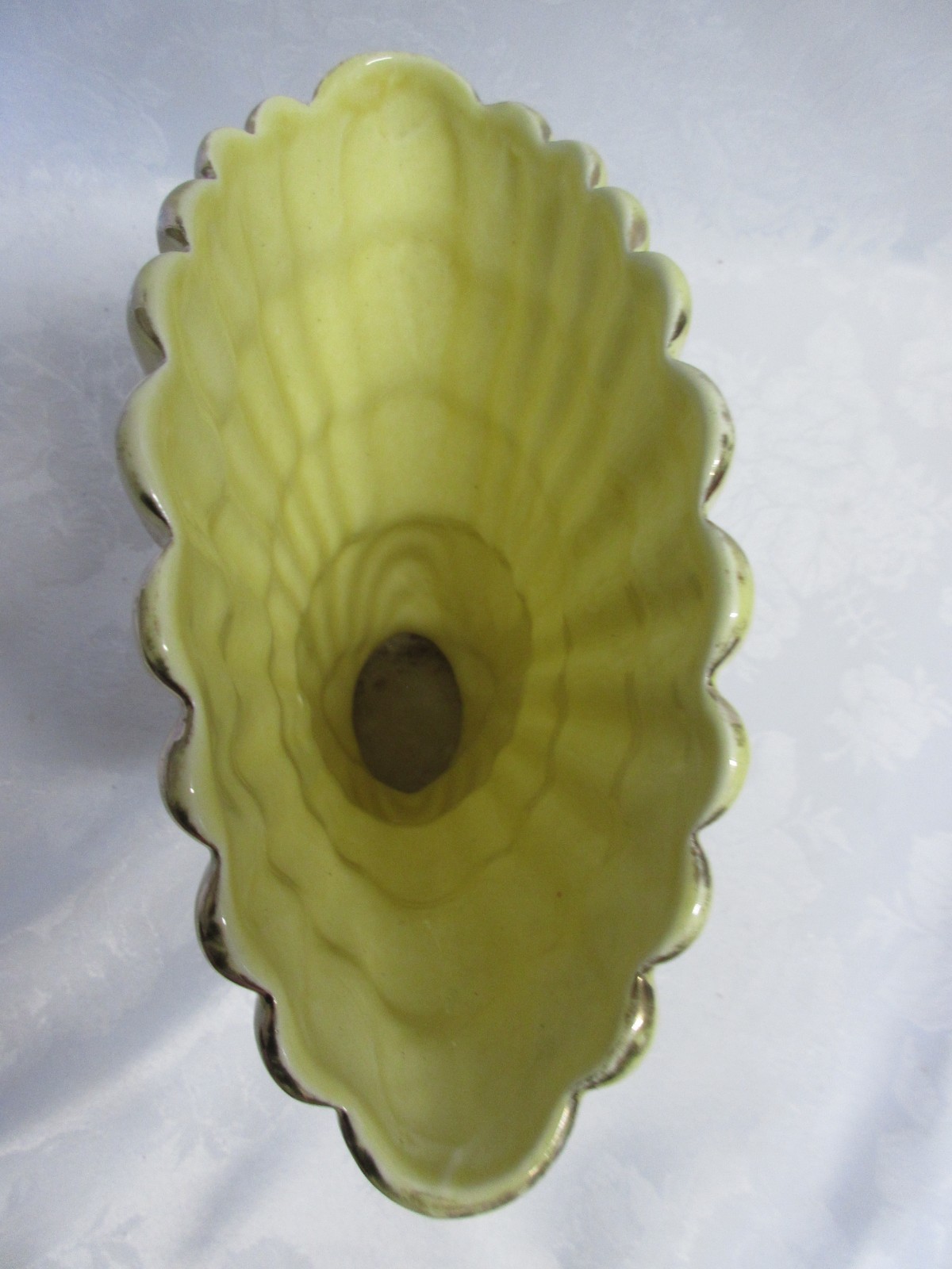 Multicolor Scallop Edge Fan Vase in Yellow, Brown, Green & Blue, AS IS, 8″ Tall