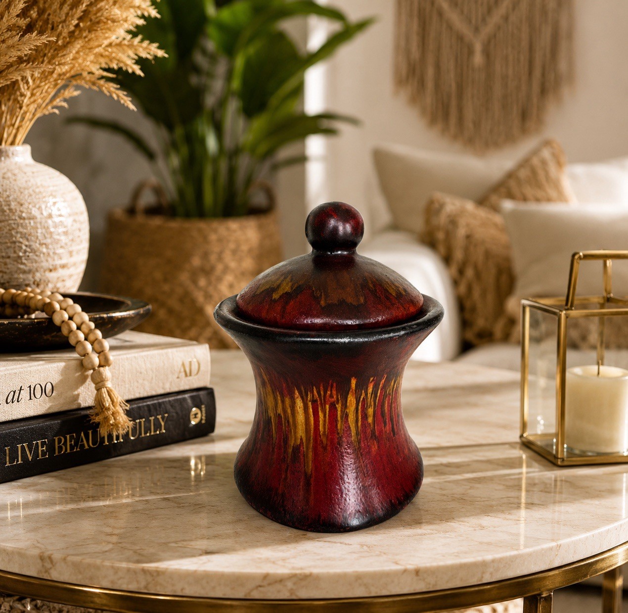 Art Pottery Vase Studio Boho Home Table Decor Black Red Yellow Aesthetic