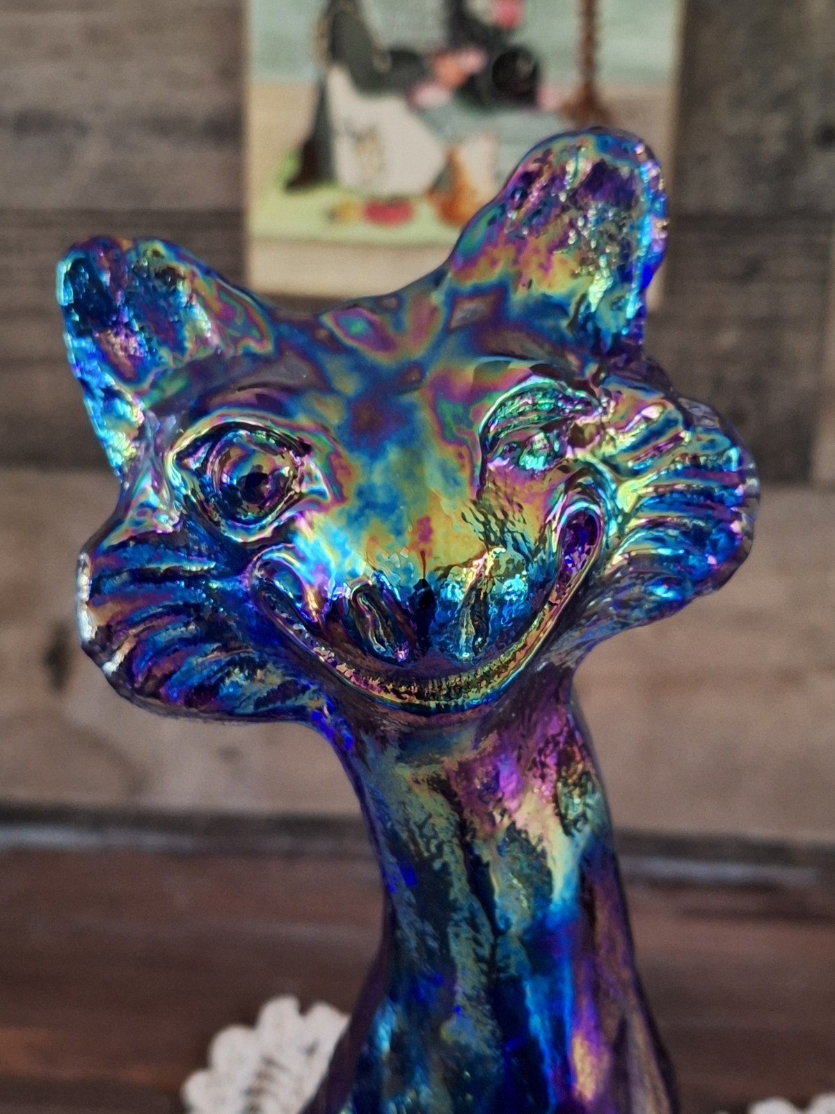 Fenton Alley Cat 11 inch Iridescent Carnival Cobalt Blue 2026 Mosser