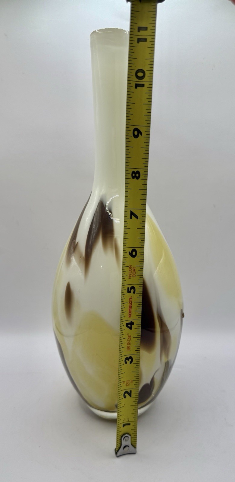 Vintage Murano Glass Vase Genie Neck Patchwork Gold Brown
