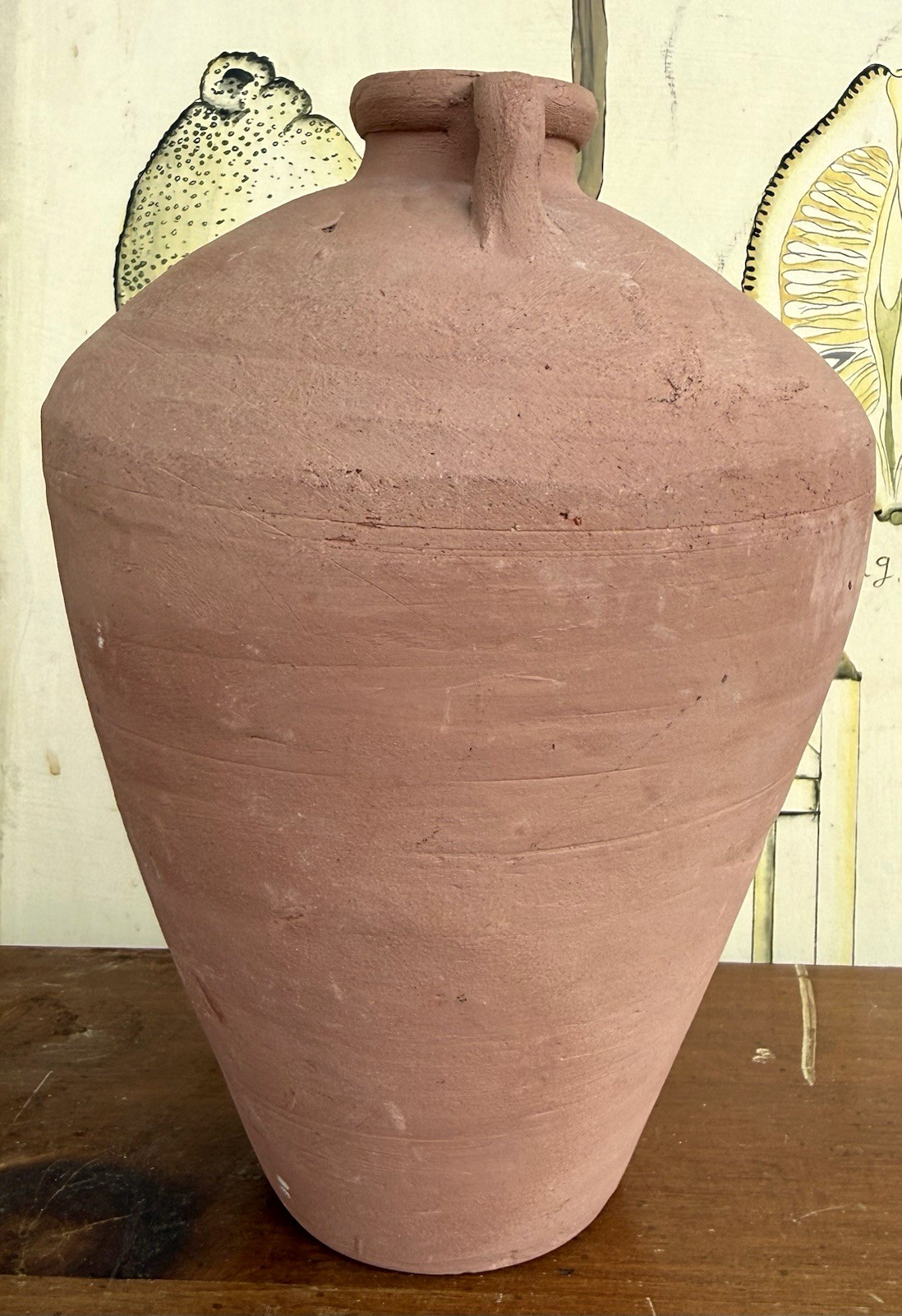 Vintage Terracotta Amphora Vase Made in Egypt Rustic Clay Jug County House Decor