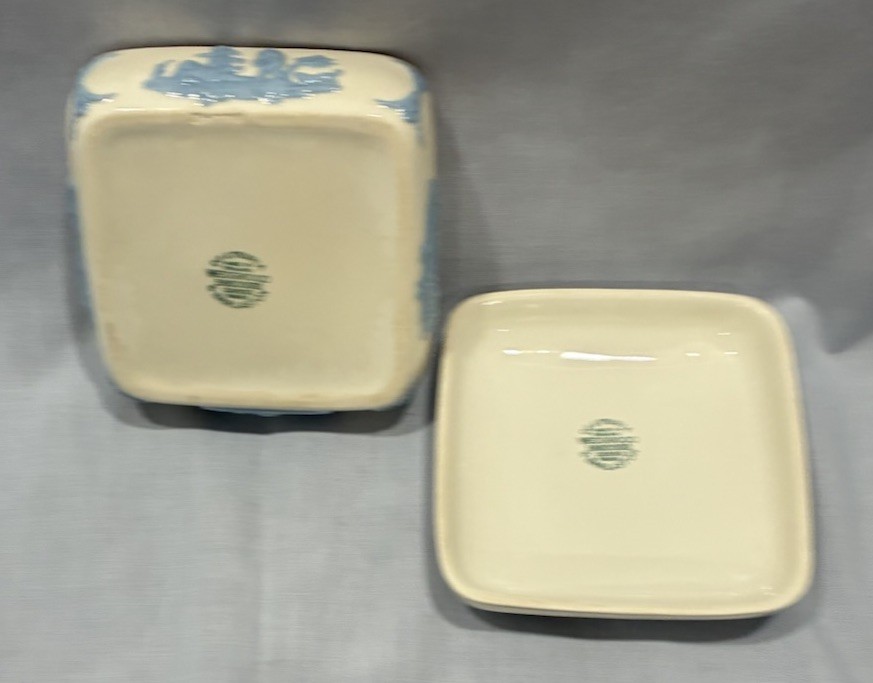 Wedgwood Lavender (Blue) on Cream Color SQUARE LIDDED BOX Embossed Grecian Motif