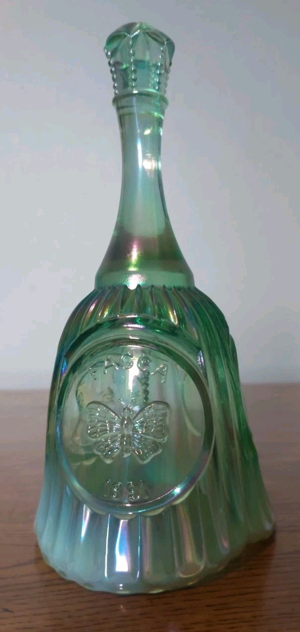 Fenton 1991 FAGCA Green Opalescent Carnival Glass Bell EC