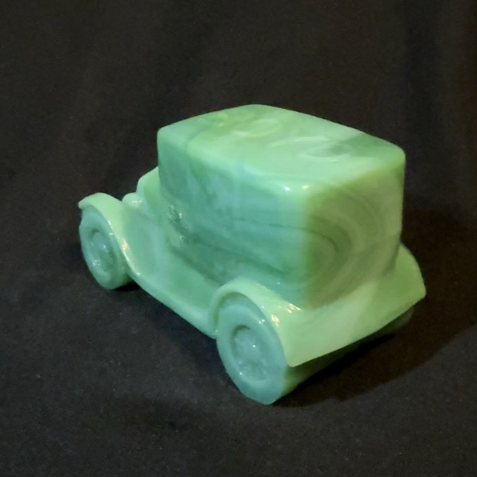 Boyd Art Glass Classic Moss Green Uranium Glass Taxi Cab Ford Dodge Truck Car