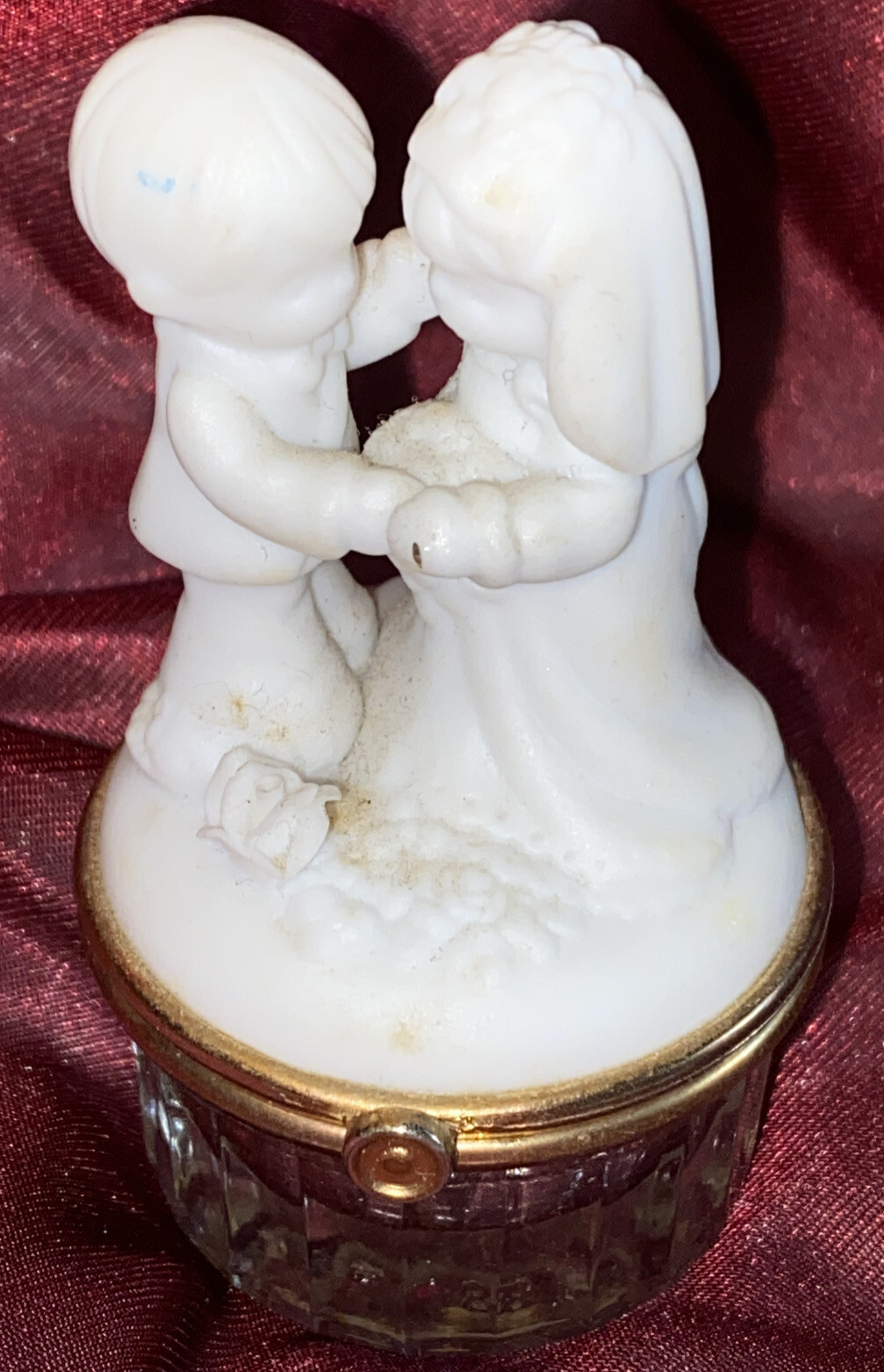 Precious Moments Bride Groom Bisque China & Glass Ring Trinket Box 2000.
