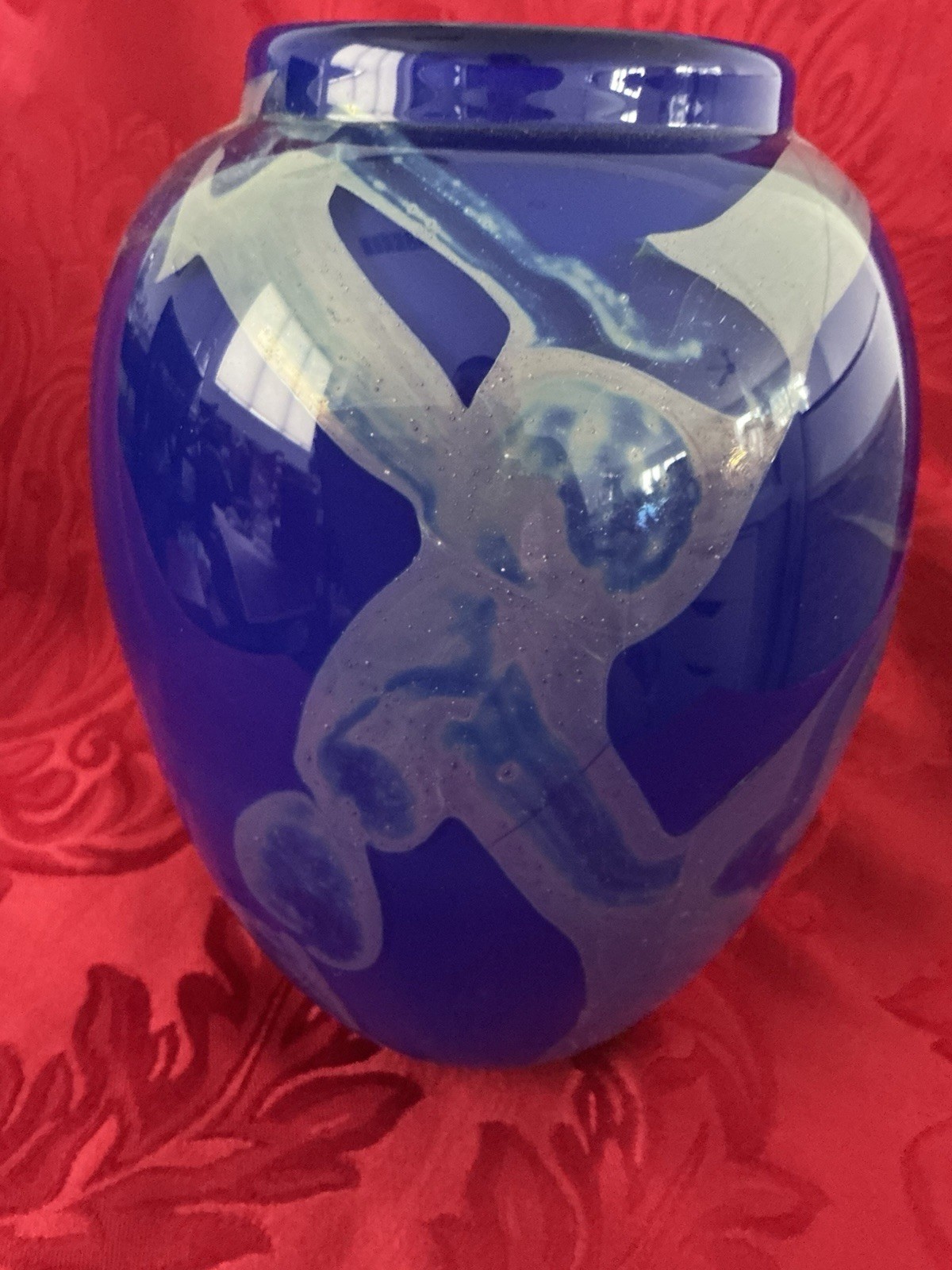 NEW FLAWLESS Exquisite MICHAEL HOPKO Glass Crystal Blue Iridescent Flower VASE