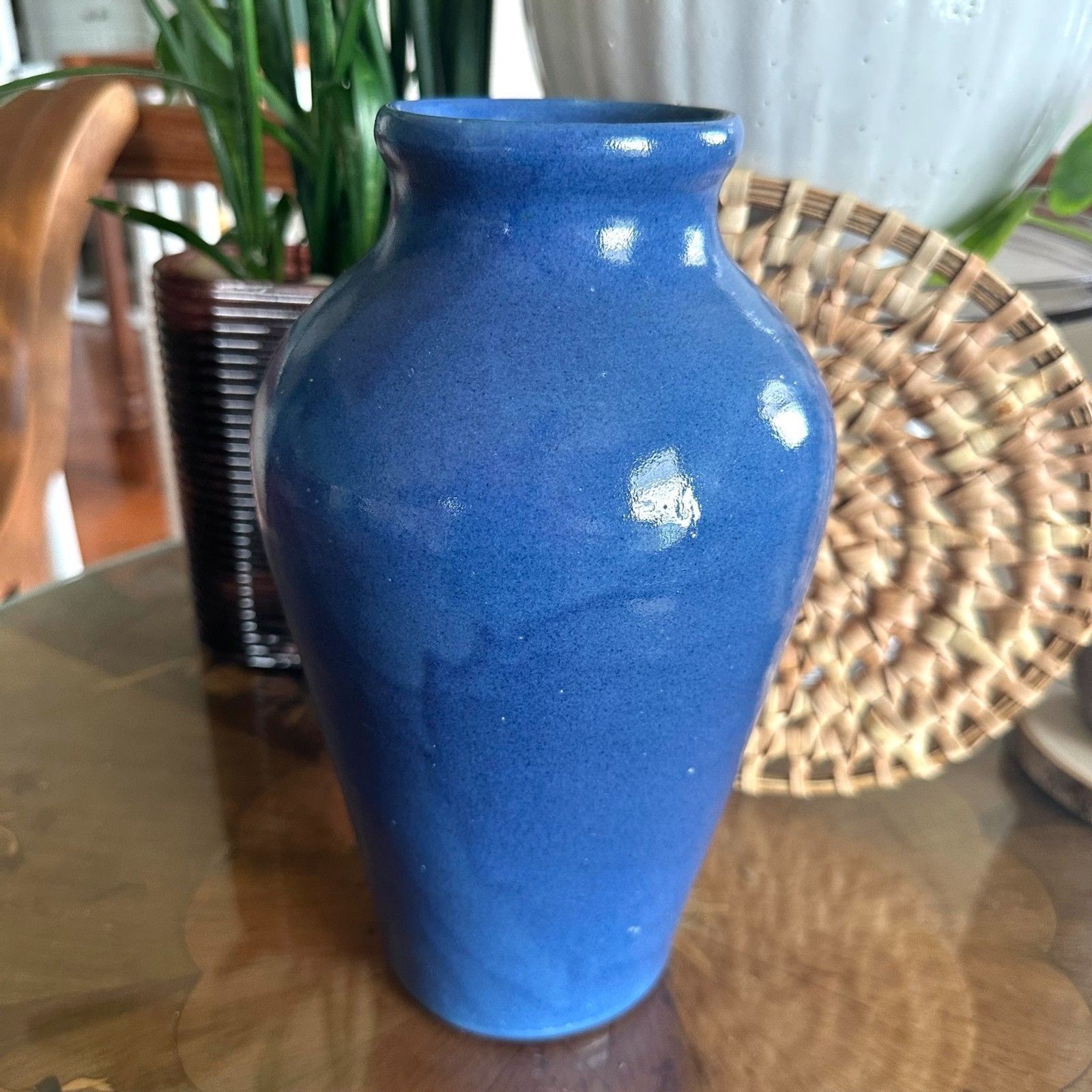 Vintage Bybee Pottery, KY Cornelison Blue Art Pottery Stoneware Vase, 9.75 in.