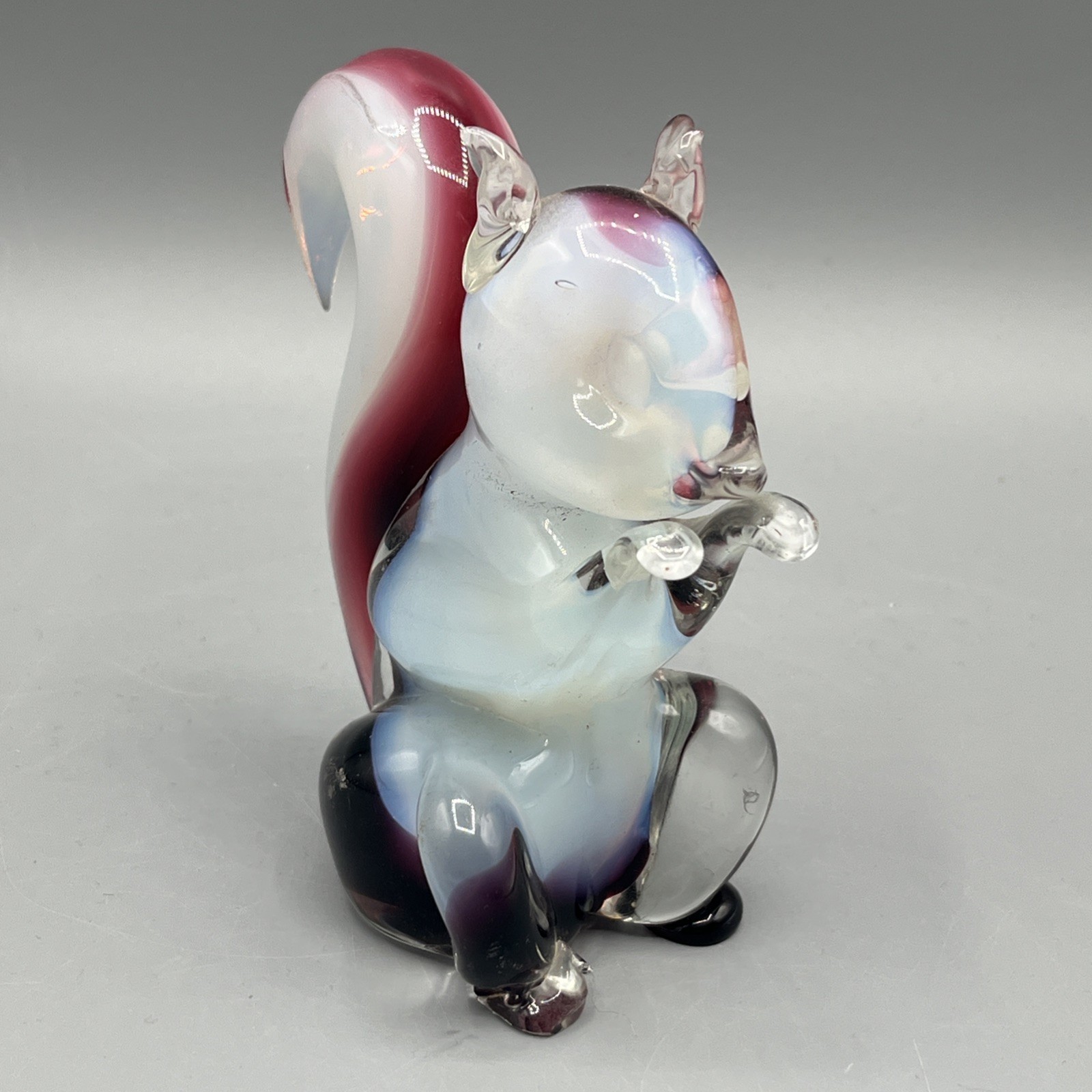 Murano Blown Glass Squirrel Figurine Burgundy Opalescent RARE HTF Glows