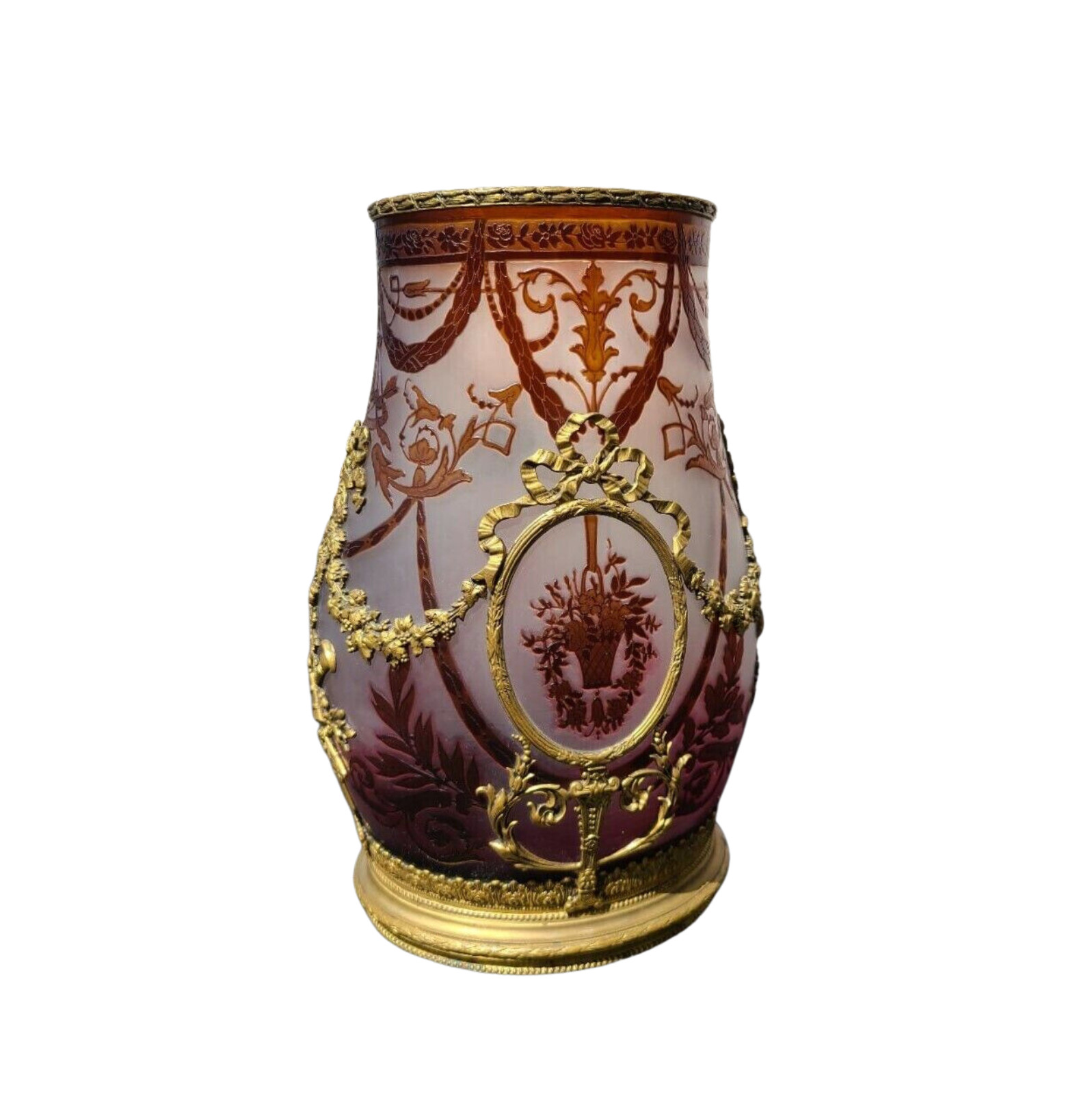 1890’s Abel COMBE Paris, Bronze Mounts, Louis XV Belle Époque, Cameo Glass, Vase