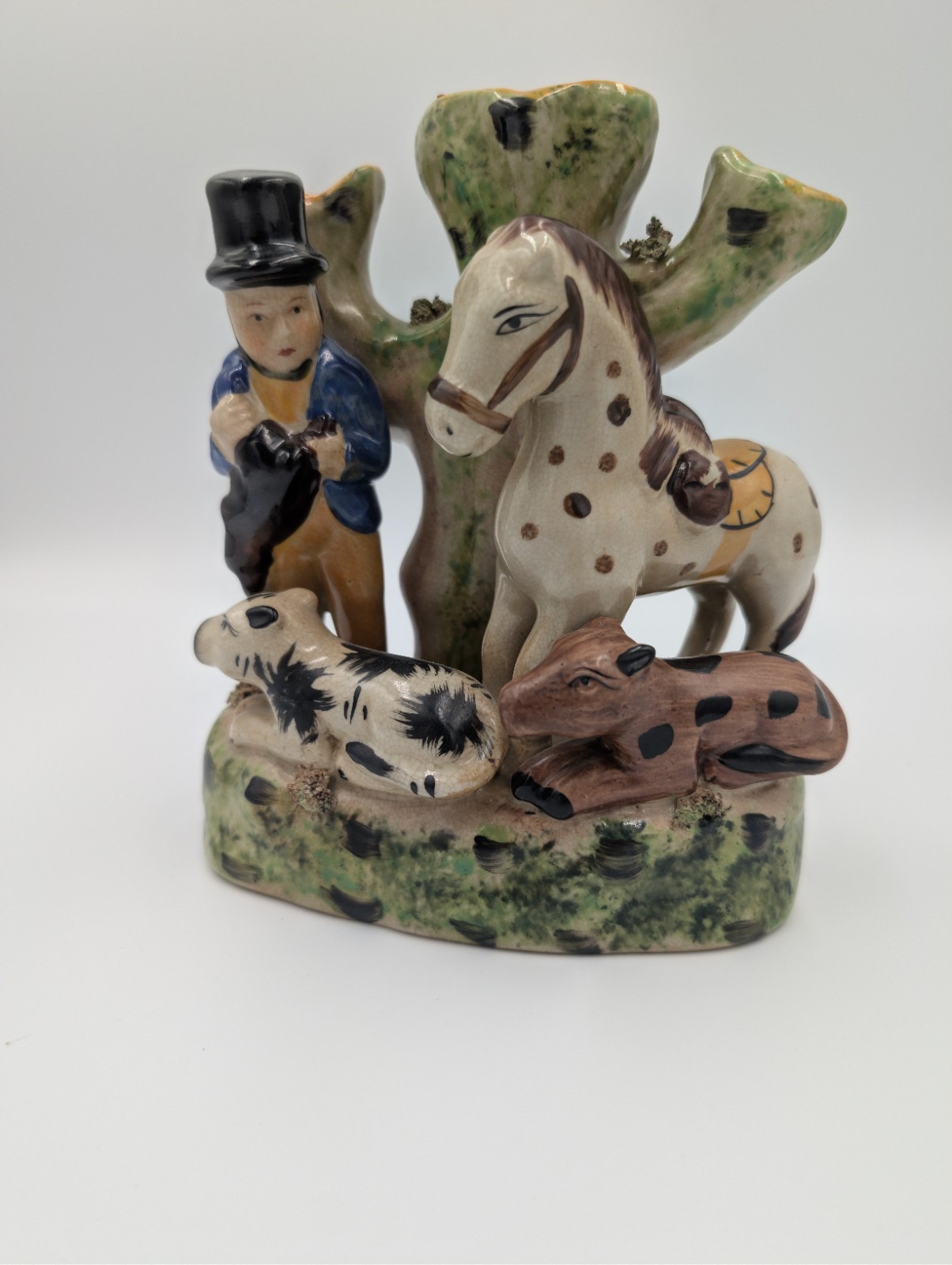 Antique Staffordshire Victorian Figure of Huntsman Horse And Wild Boar