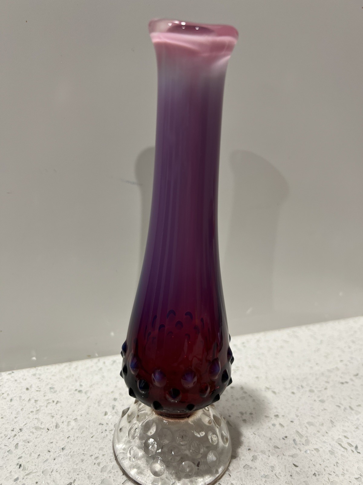 Vintage Fenton Art Glass Plum Opal Hobnail Swung Bud Vase