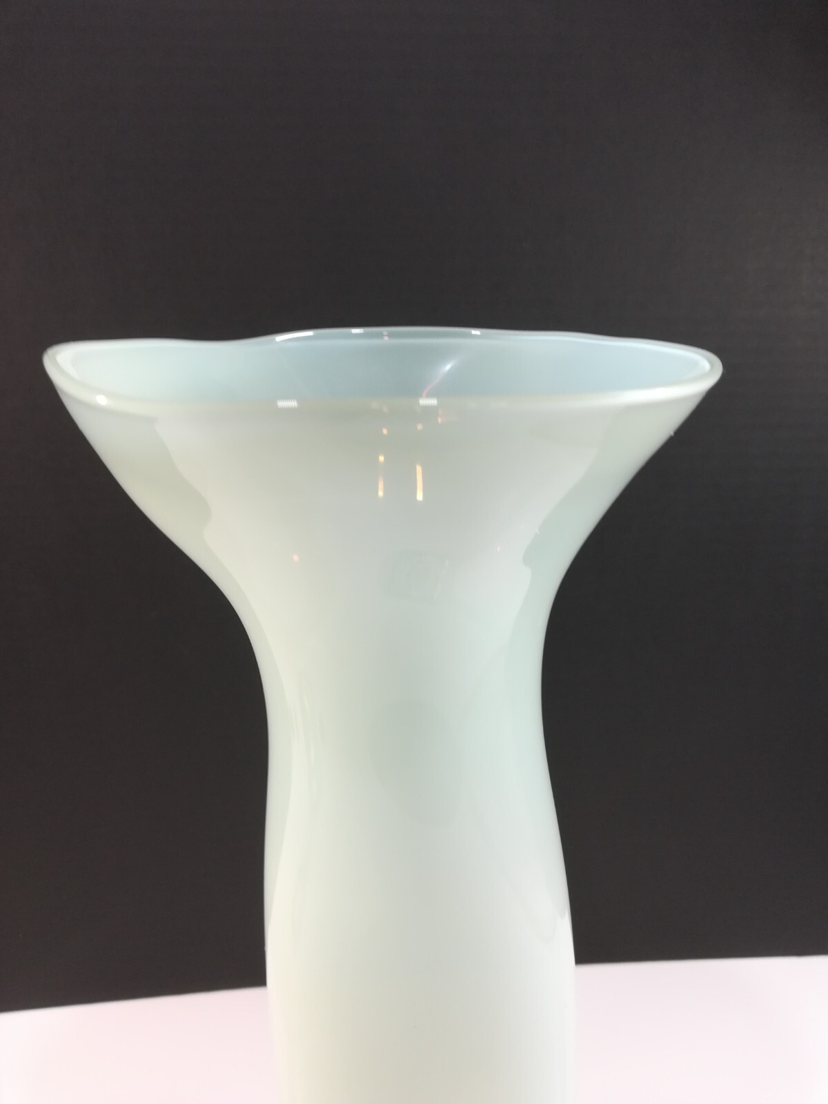 VTG pale mint green with clear base 16 1/2 ” tall vase art glass VGC
