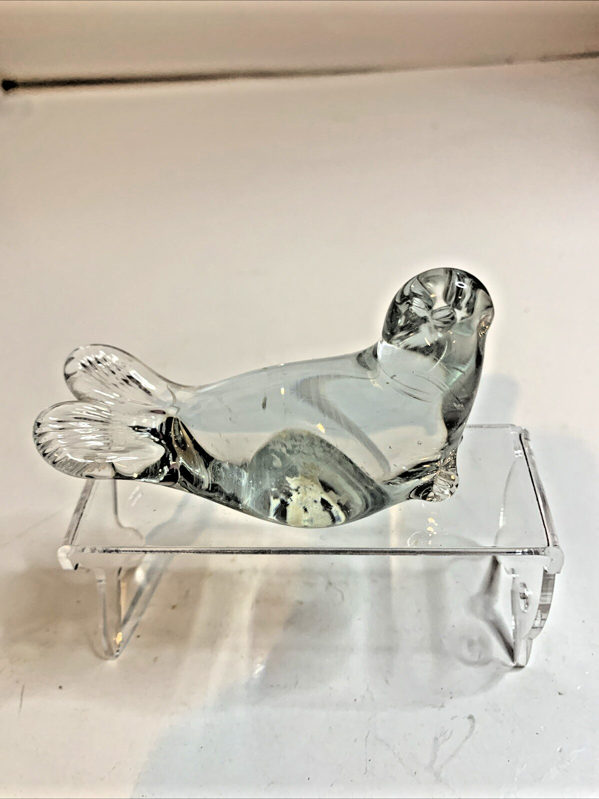 Vintage Hand Blown Glass Seal Paperweight Clear Art Glass Animal Figurine