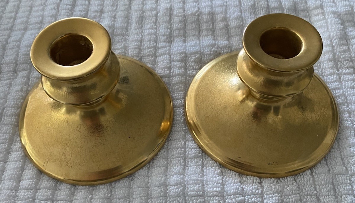 2 Pickard Rose and Daisy Gold Encrusted Candle Holders USA NHH-876