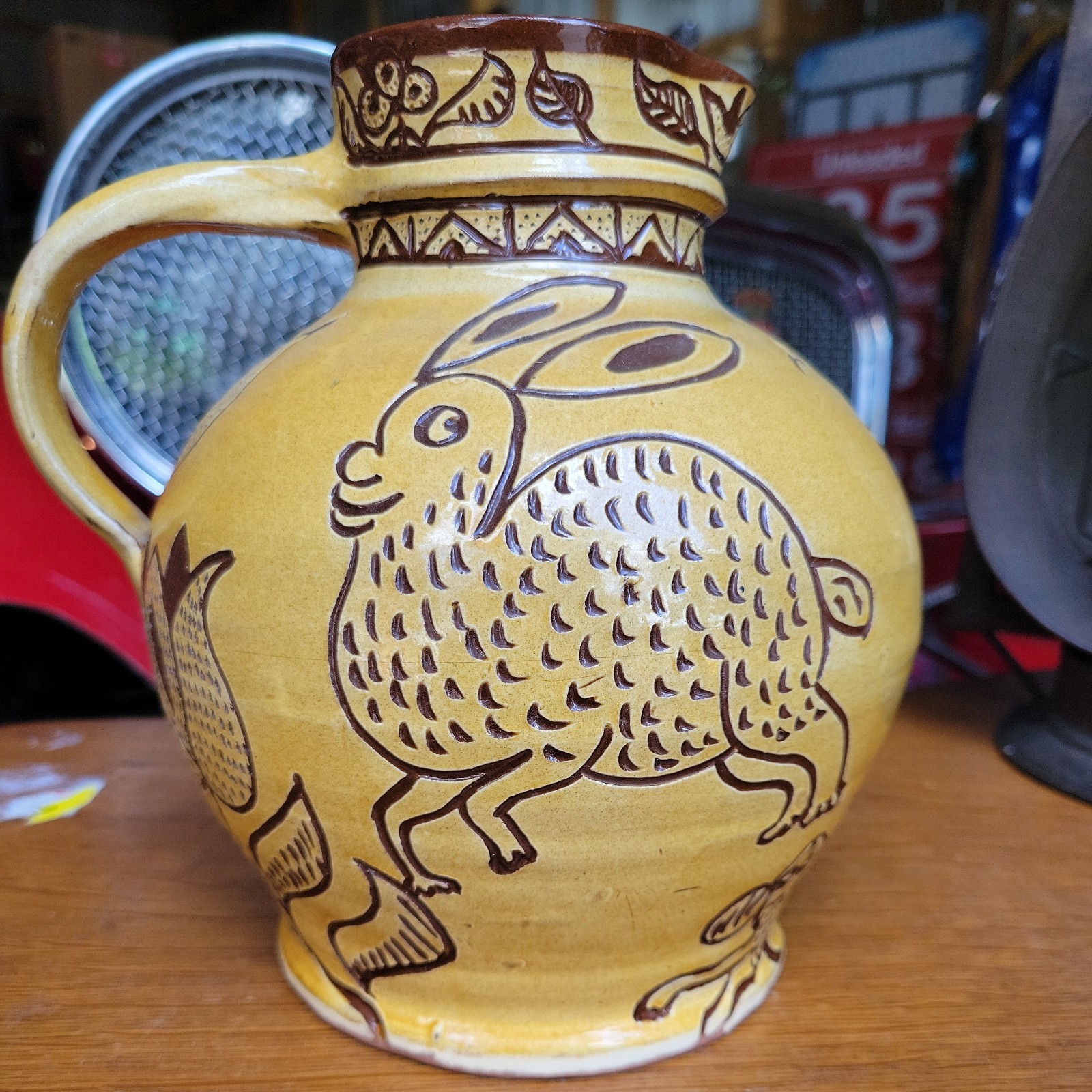 Peltonen 2004 Pottery Large Floral dog rabbit Bird Vase – 8″