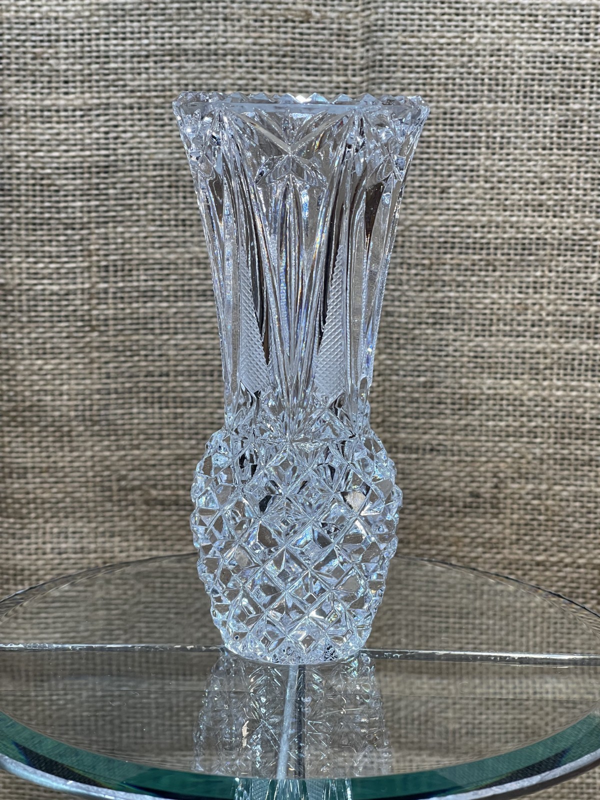 Agarthi Cristallo, Hand-Cut, Full Lead Crystal Diamond Pattern Vase 6” / ITALY