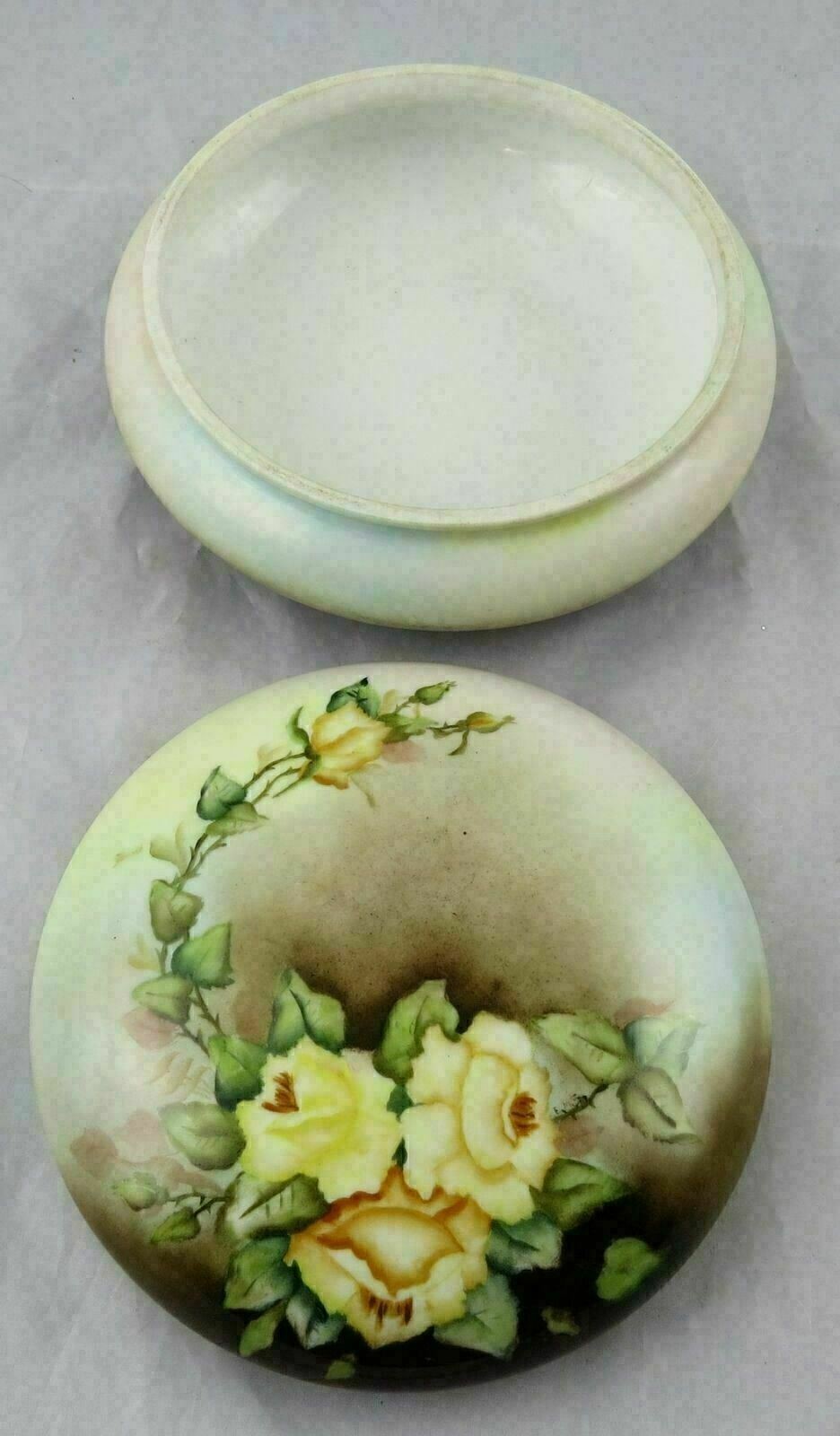 Large Antique Hand Painted Limoges France Rose Covered Dresser Jar 8″ x 4-1/2″