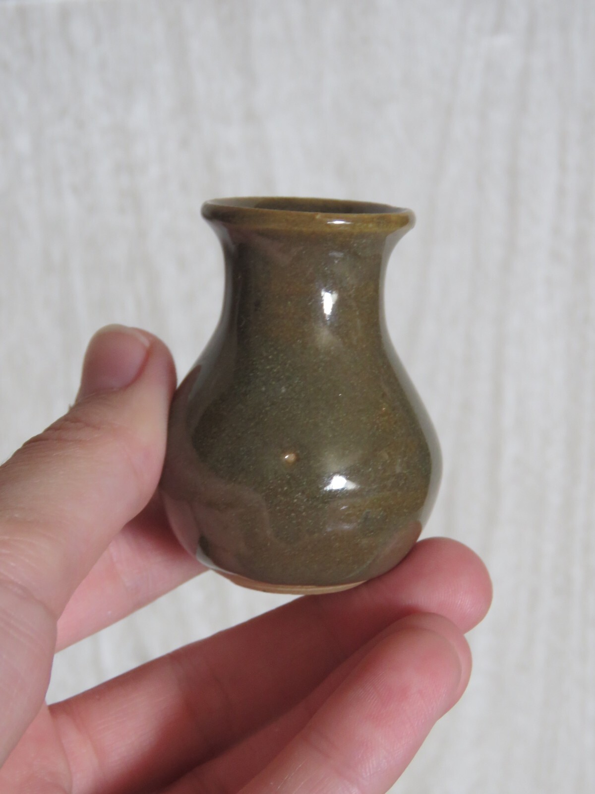 Lot 2 Diane Cronin Artist Signed Miniature Mini Pottery Green Bottle Vases 2.5″