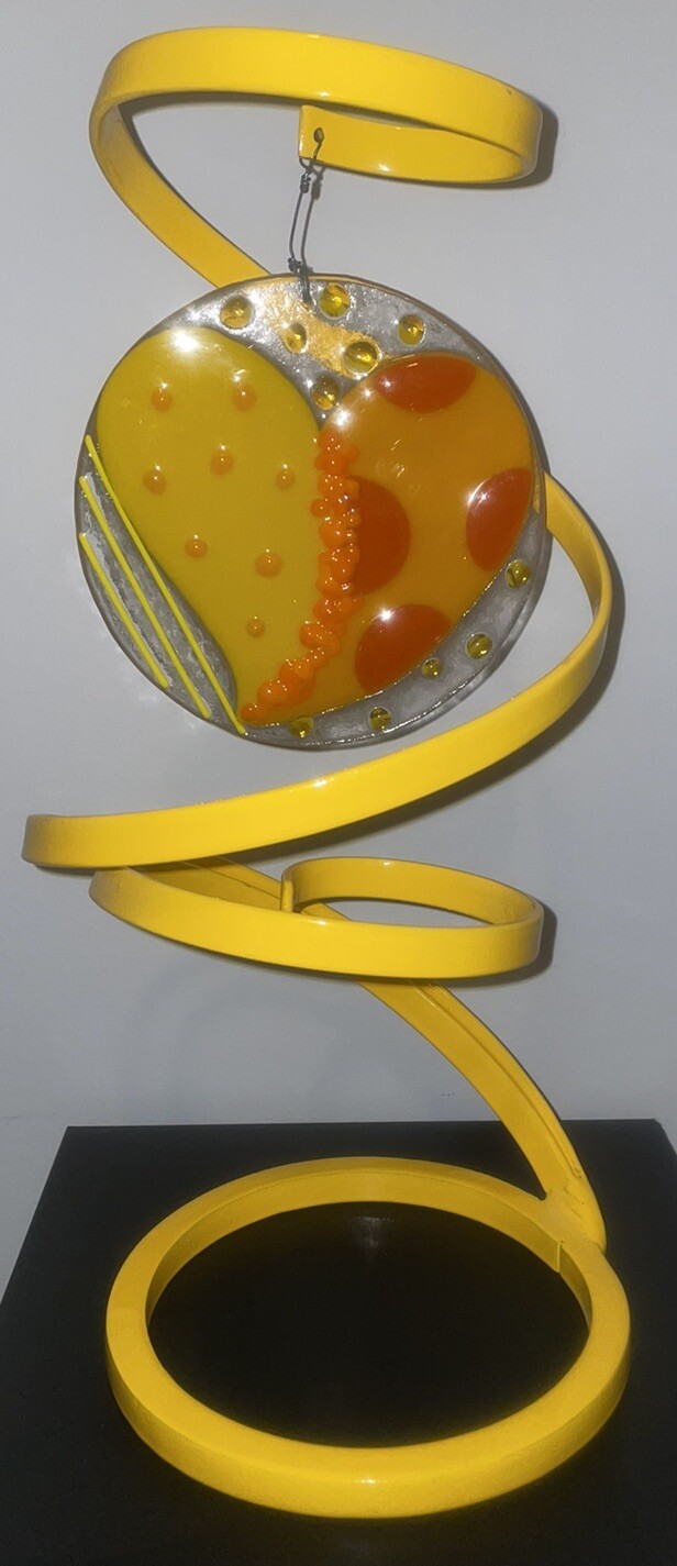 Fused Glass HEART Art Sculpture with Stand Signed by Anne Nye & Diane Mattern