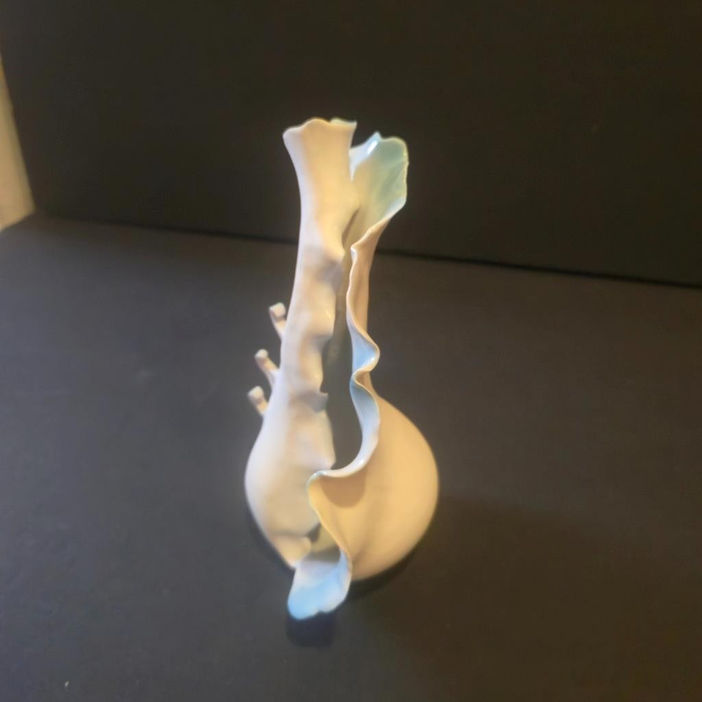 DEBRA SWAGER ART HAND PAINTED BISQUE SHELL PORCELAIN CLAY VASE SIGNED SCULPTURE