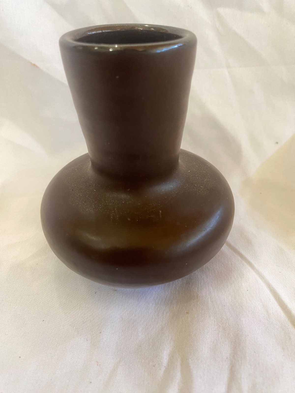 Vintage Bud Vase Clay Brown Glaze Fluted Neck Heavy 4×4 Unsigned Unique