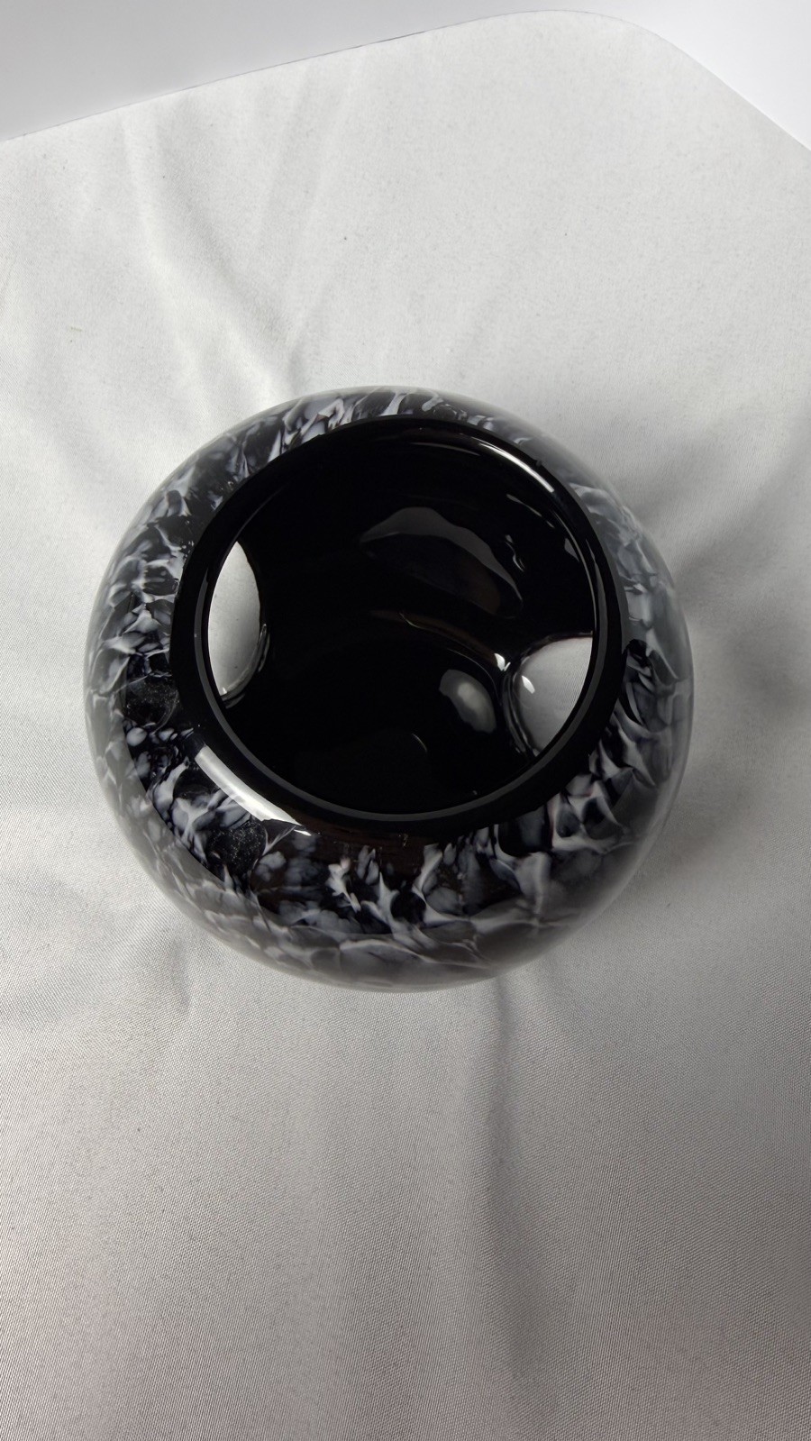 Blown Glass Black and White Globe Vase/Candle Holder with Clear Orbs 4″ Tall