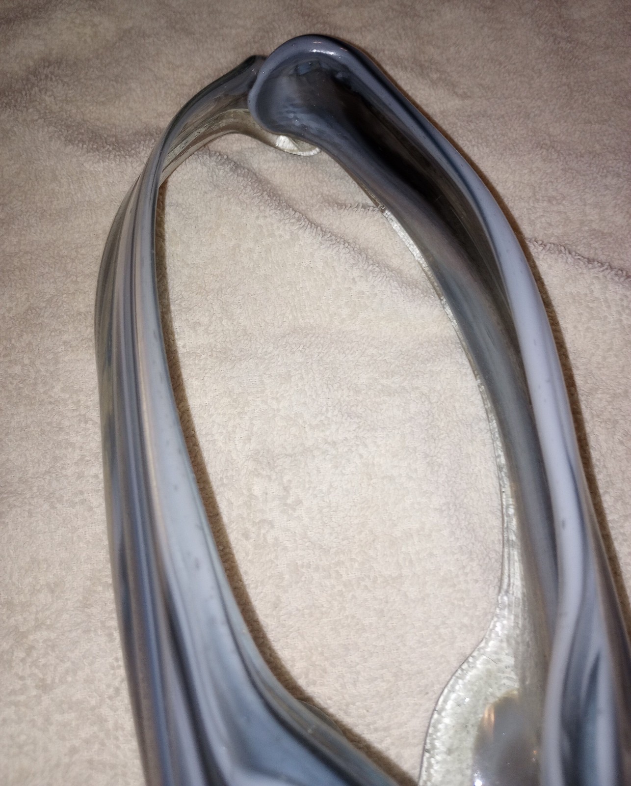 Vintage Hand Blown Blue & White Swirl Glass Basket/Vase