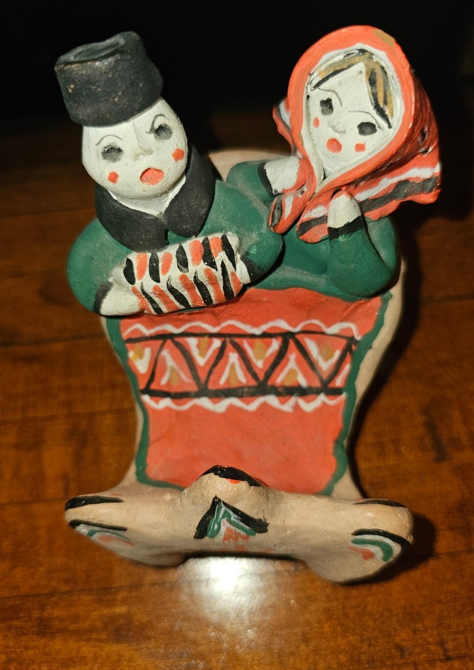 Vtg Dymkovo Clay Toy Folk Art Statue Russian Traditional Kargopol Husband & Wife