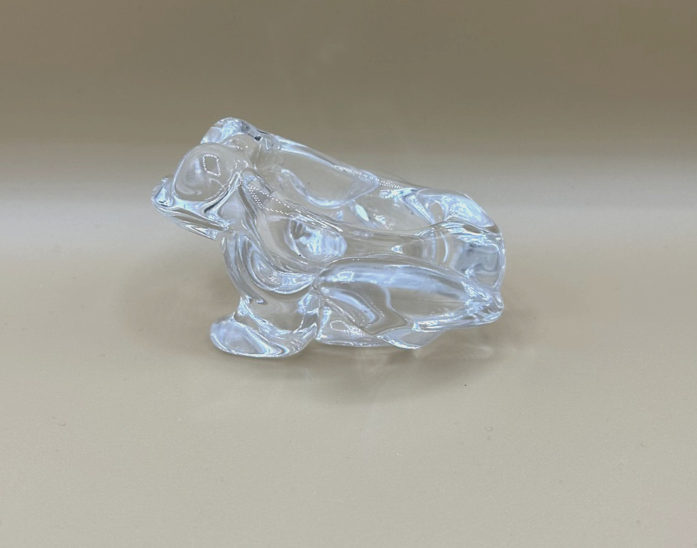 VTG Art Vannes Clear Glass Frog Pipe Holder/ Ashtray Paper Weight Trinket Bowl