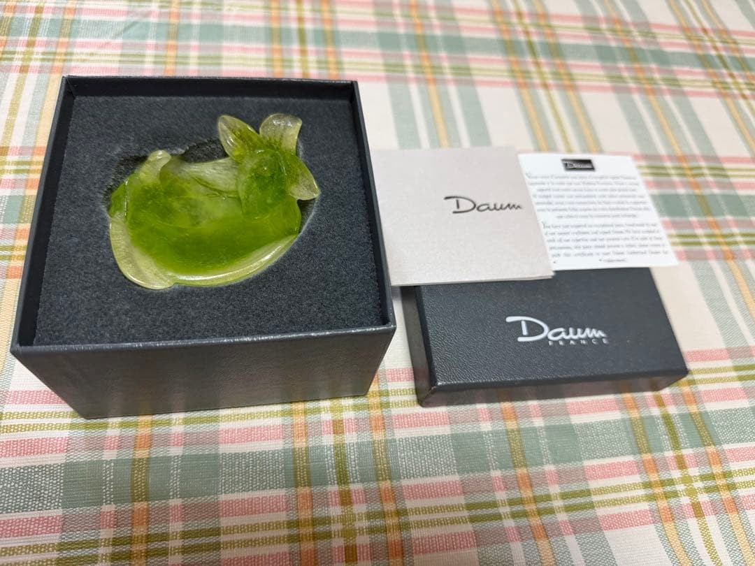 Daum France Crystal Flower Sculpture Green Pâte de Verre Art Glass w/ Box NOS