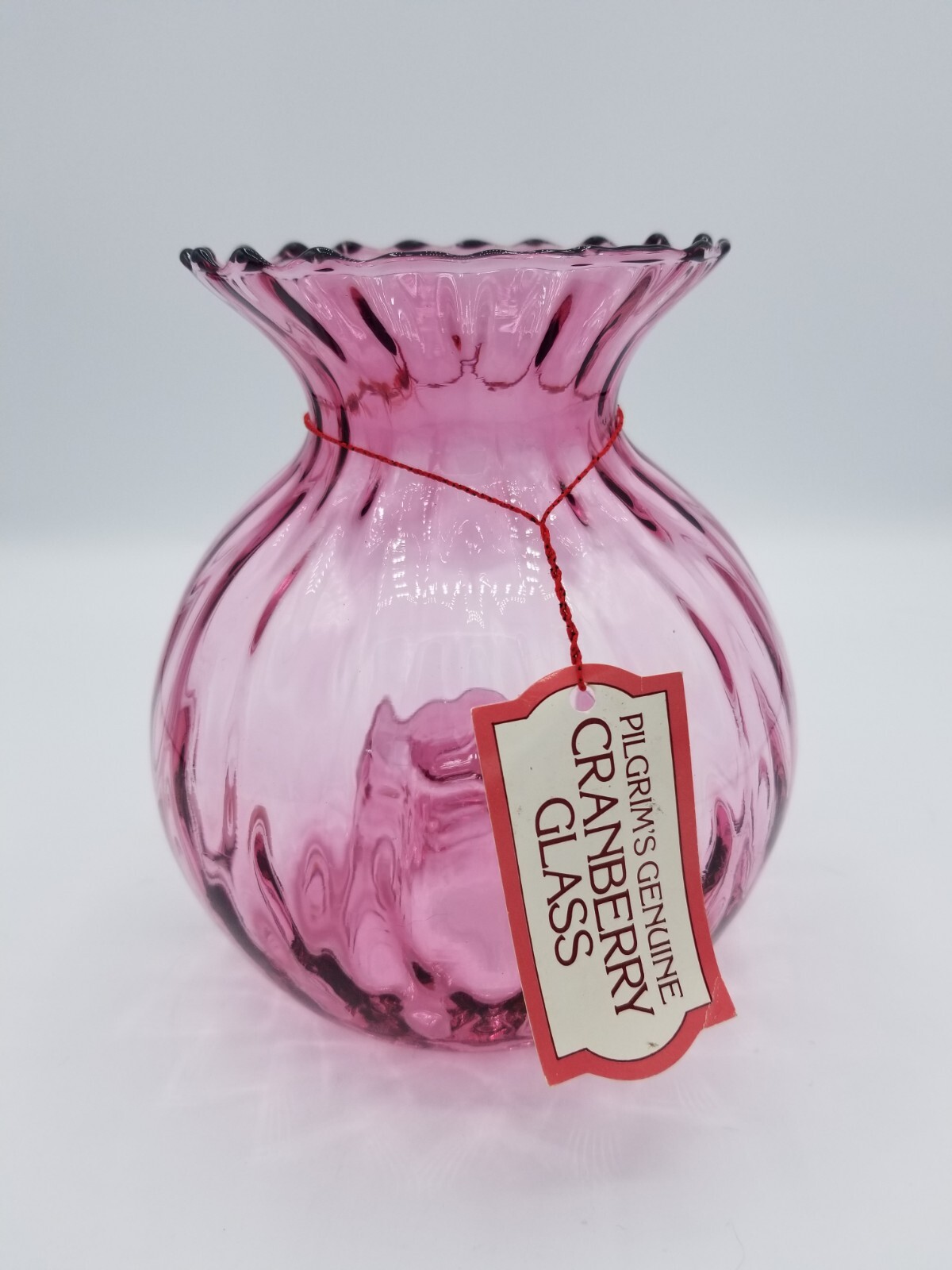 Pilgrim’s Genuine Cranberry Blown Glass Vase Hand Made In West Virginia USA