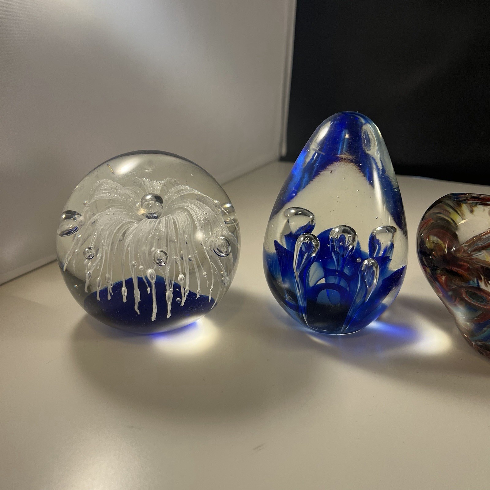 Lot Of 6 Murano Style Colorful Glass Paperweights- Different Shapes & Sizes