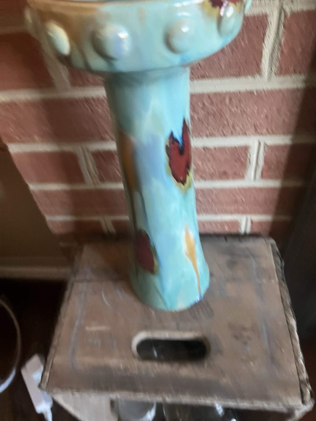 Large MCM Style Teal Drip Glaze Ceramic Pedestal Candle Holder 14” inch