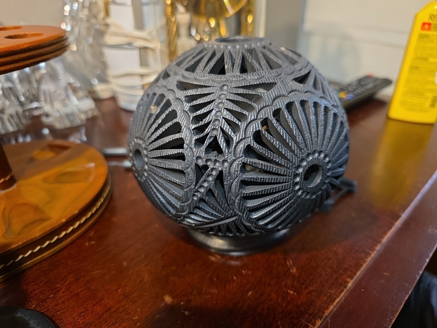 Mexican Folk Art OAXACA Reticulated Pottery BLACK 5″ tall Vase Hand Carved