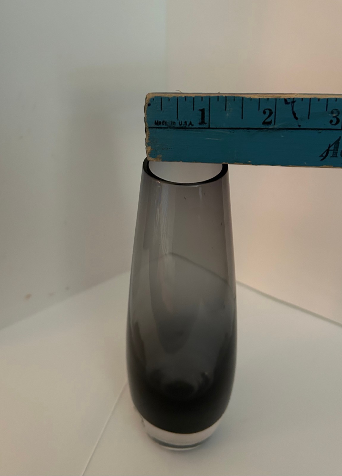 Mid Century Modern Koska Art Glass Smoky Bud Vase signed 7 1/4″