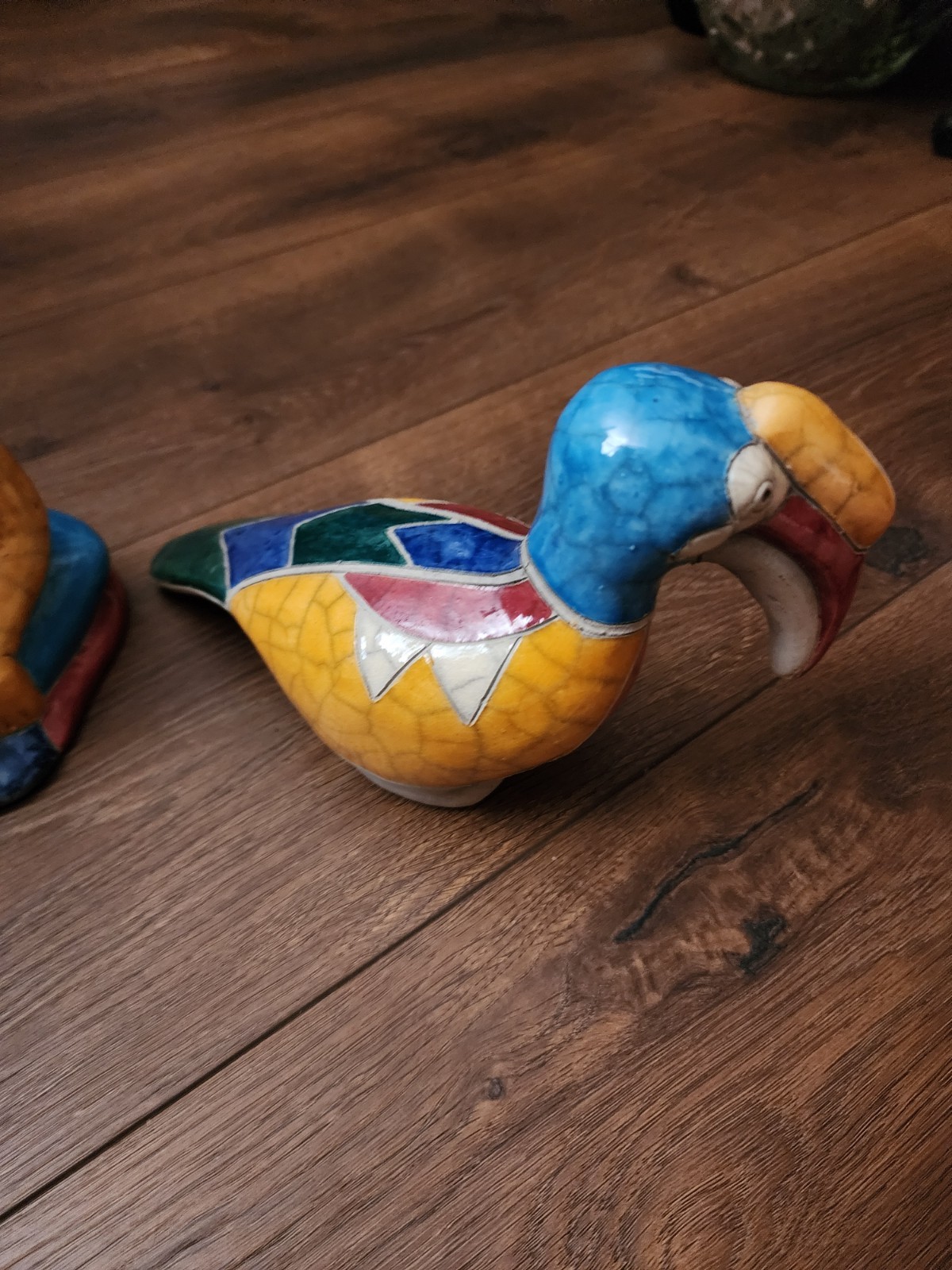 Raku Pottery Set South African Sculptures Monkey & Baby, Hippo Toucan Larger Set