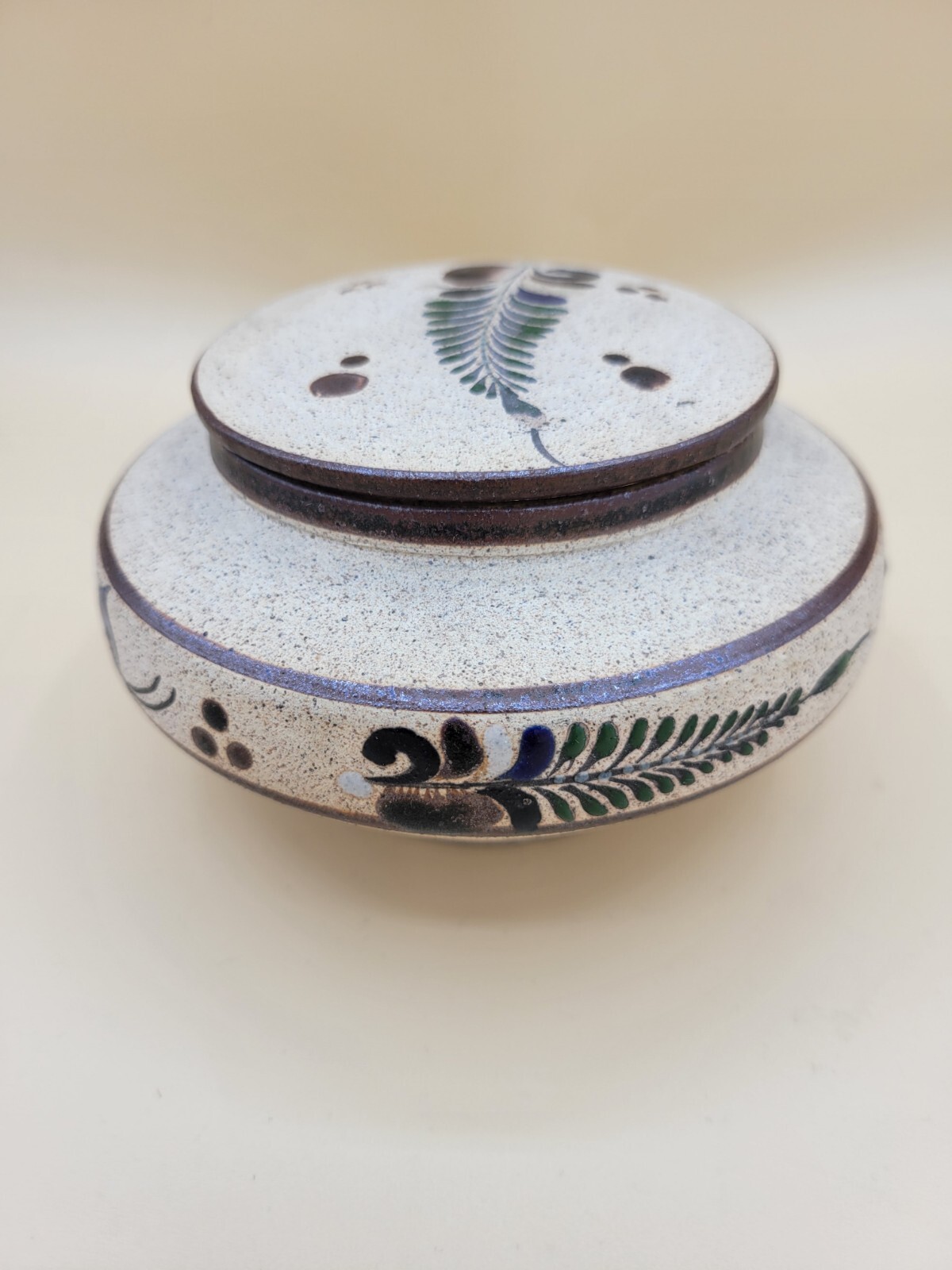 Netzi Mexican Tonala Pottery Trinket Box Jar W/ Lid Cobalt SIGNED blue butterfly