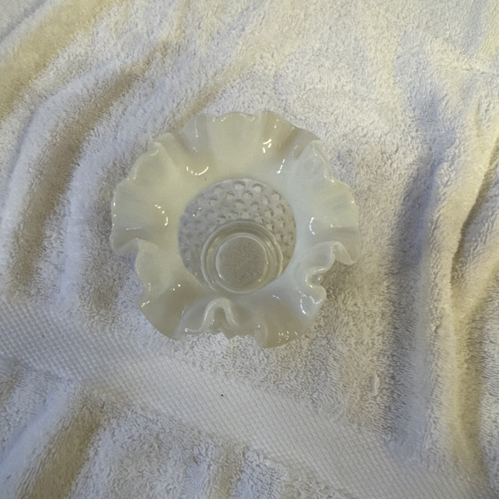 Vintage Rose Bowl Ruffle Crimp Edge Hobnail Glass Vase
