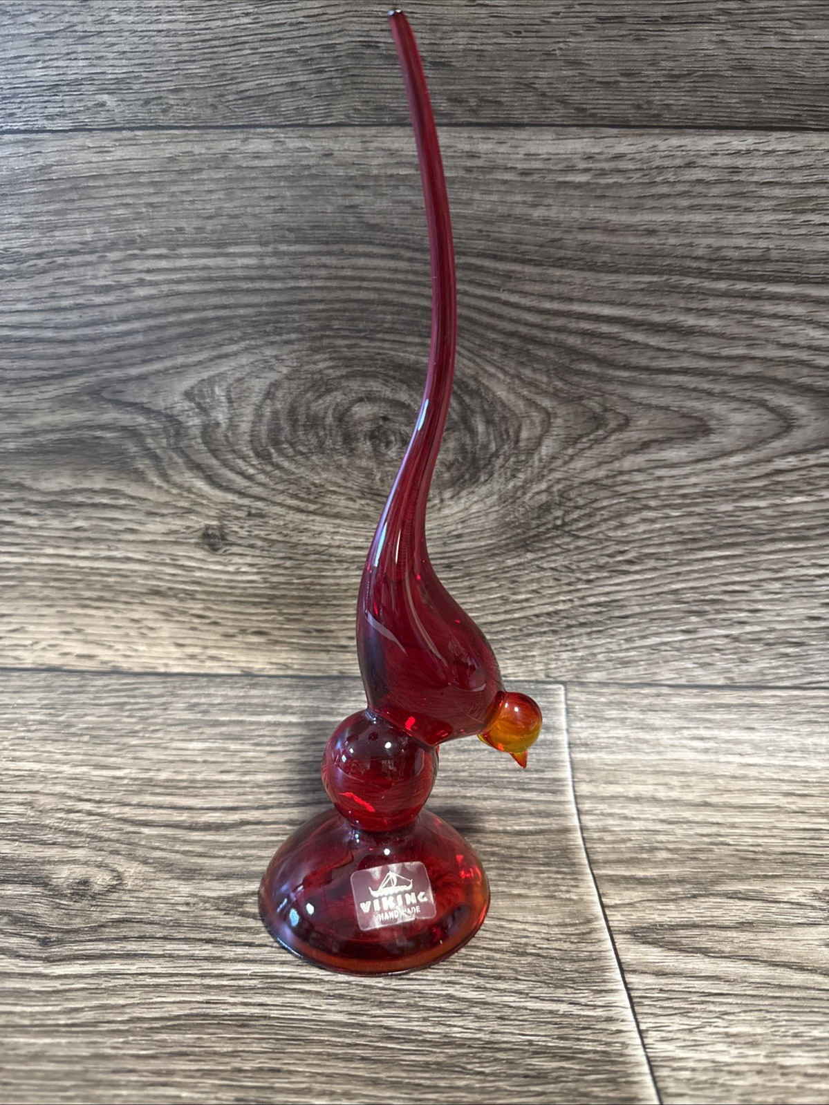 Viking Glass Epic Line Ruby Red Long Tail Bird Figurine 9.5” Vintage